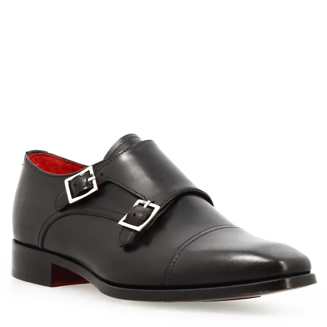 Leonardo Shoes Achille Nero Doppia Fibbia Pelle da Cerimonia Uomo