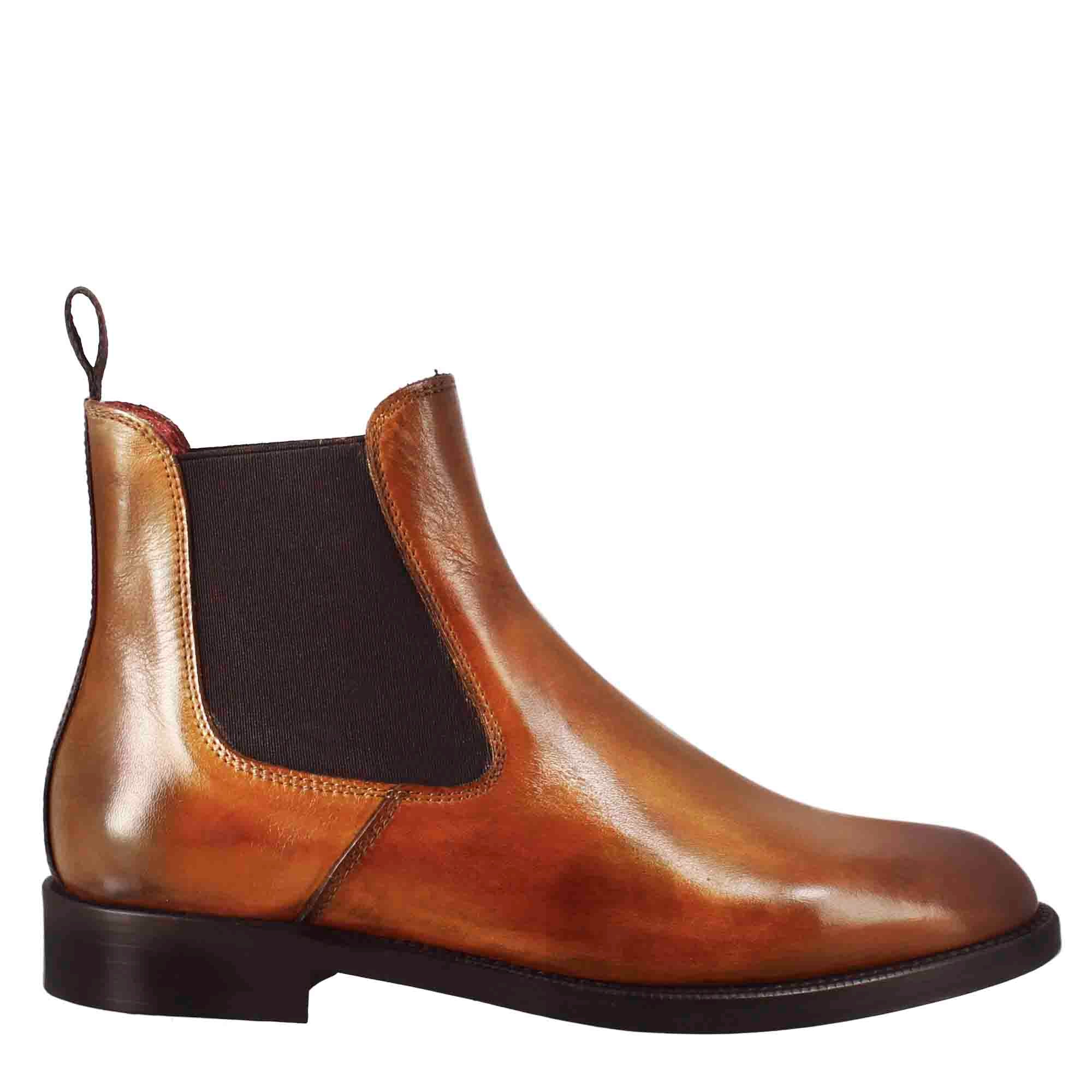 Leonardo Shoes Stivali Donna Chelsea pelle marrone chiaro