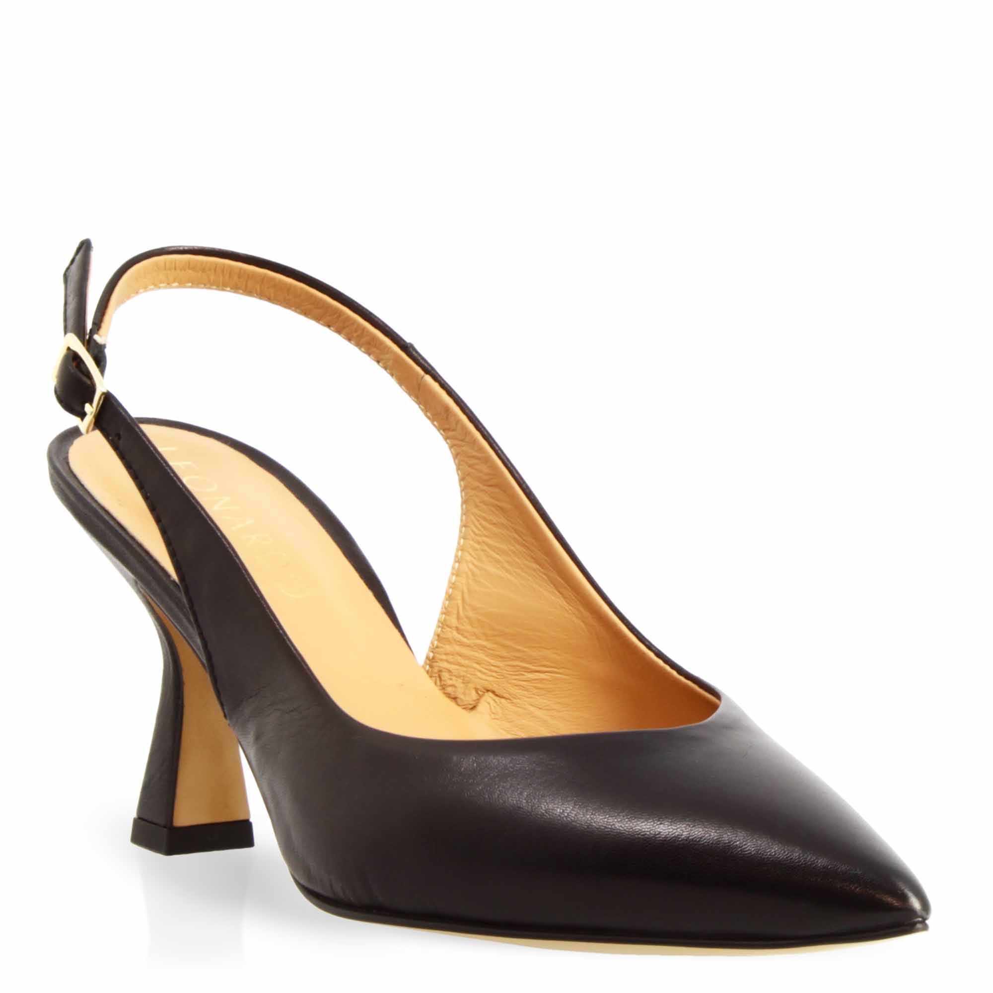 Leonardo Slingback Décolleté Pelle Nero Tacco 9 cm