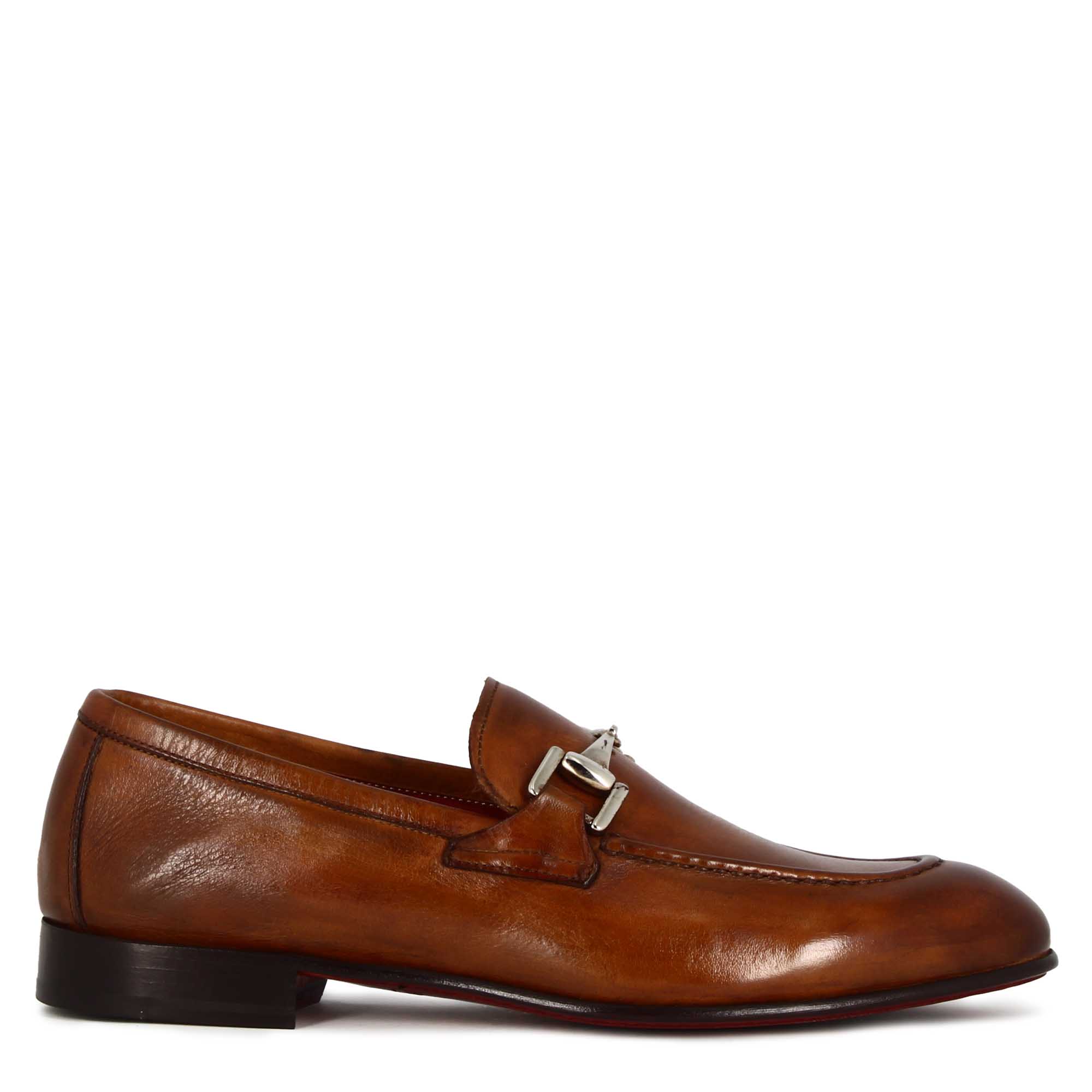 Leonardo Shoes Mocassini Uomo classico morsetto Marrone pelle