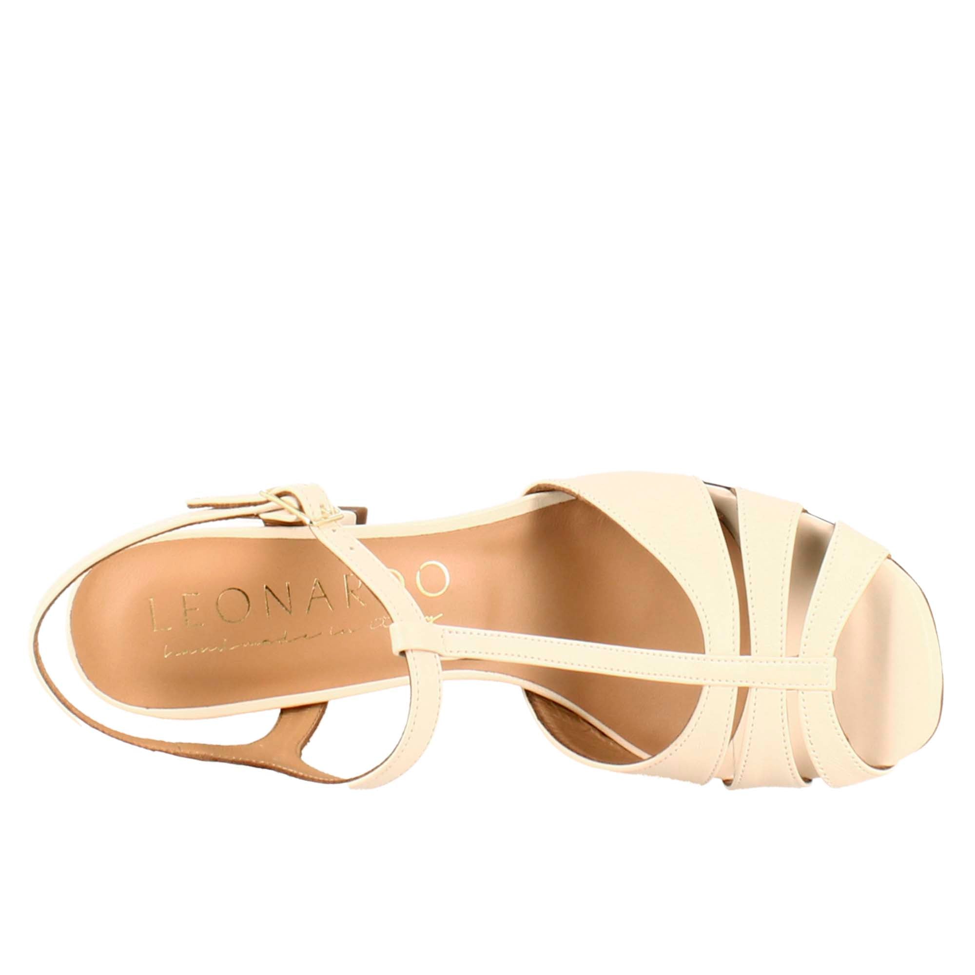 Leonardo Shoes Sandali Donna gabbia cipria tacco 8 cm