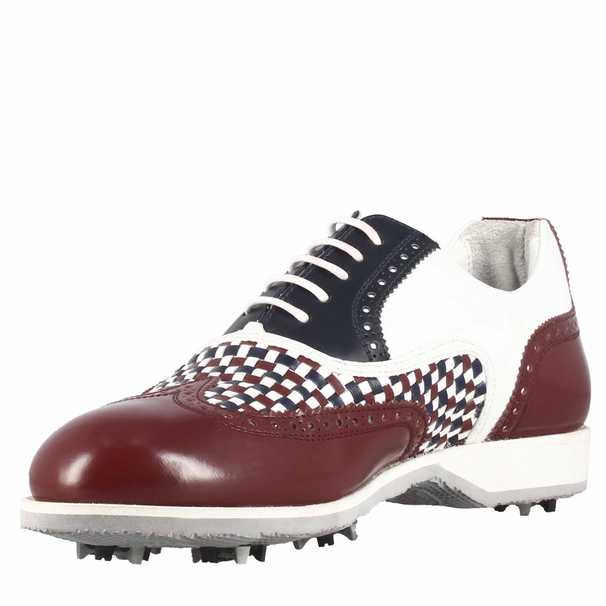 Leonardo Shoes Golf Calzature scarpe golf pelle bianco bordeaux
