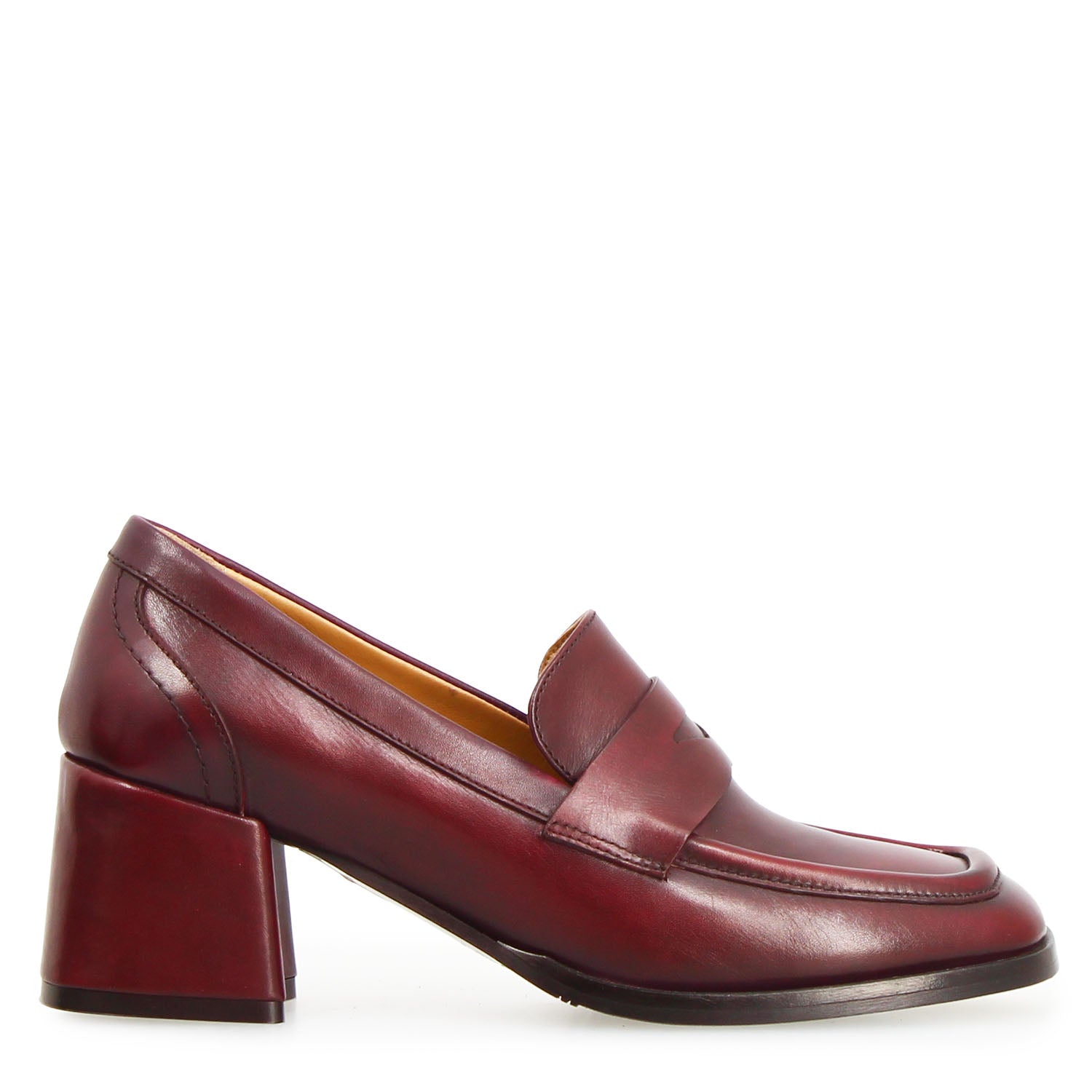 Leonardo Shoes Ottavia mocassini donna pelle bordeaux tacco 6cm