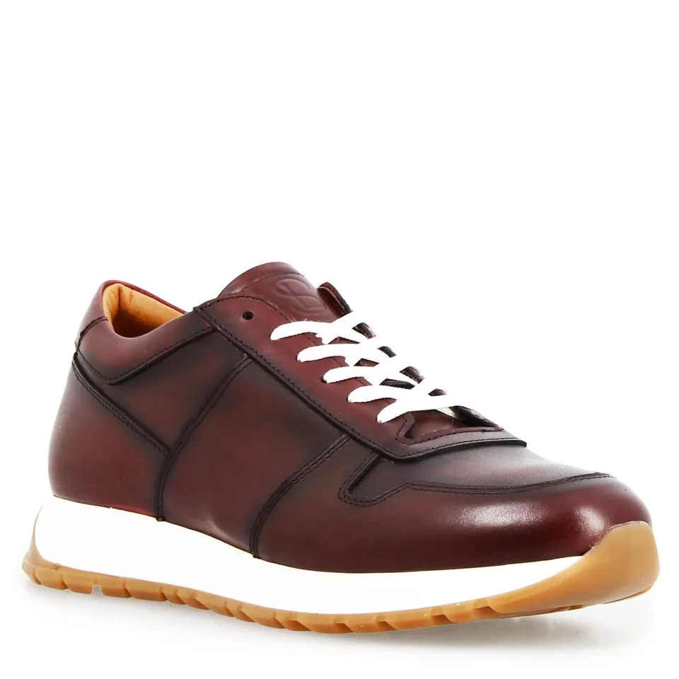Leonardo Shoes Piave Sneakers Uomo Bordeaux Pelle Degradé