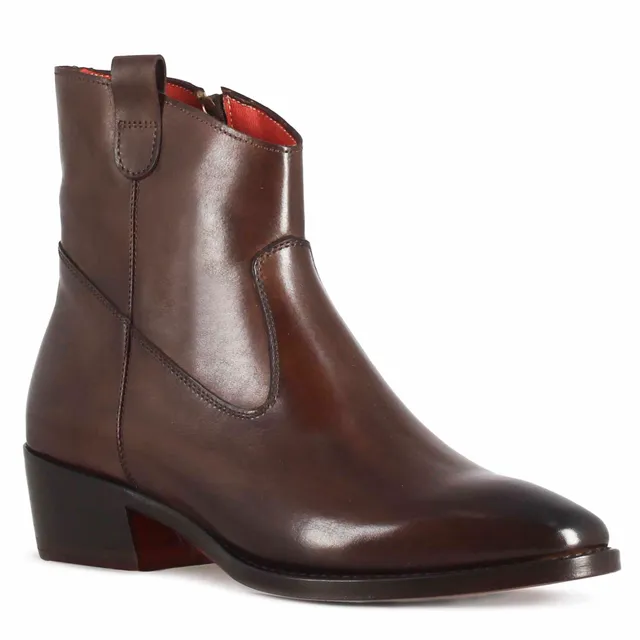 Leonardo Shoes Stivali Donna texano marrone scuro stivaletto pelle