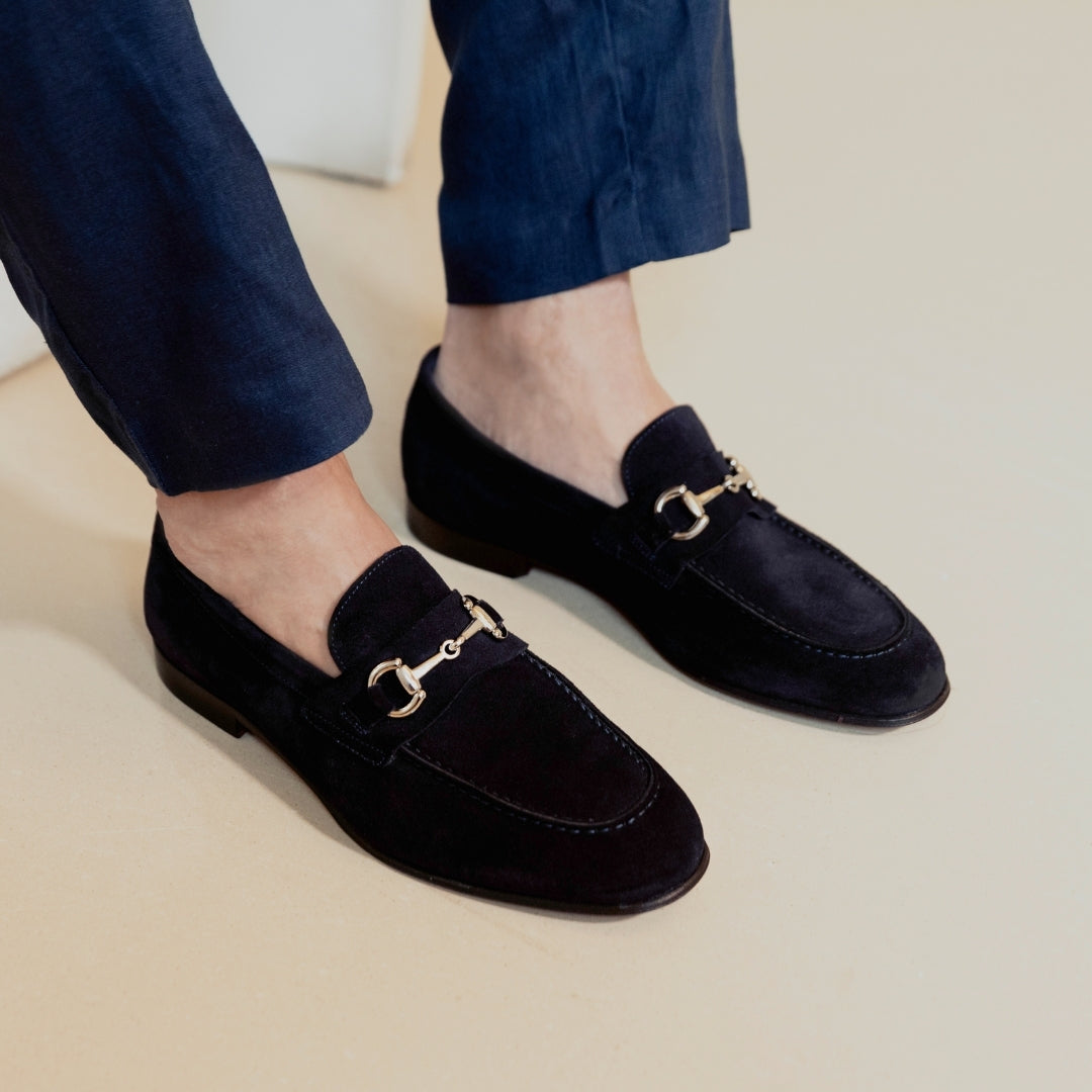 Leonardo Shoes Mocassini Uomo Palatino C Blu Camoscio Fibbia