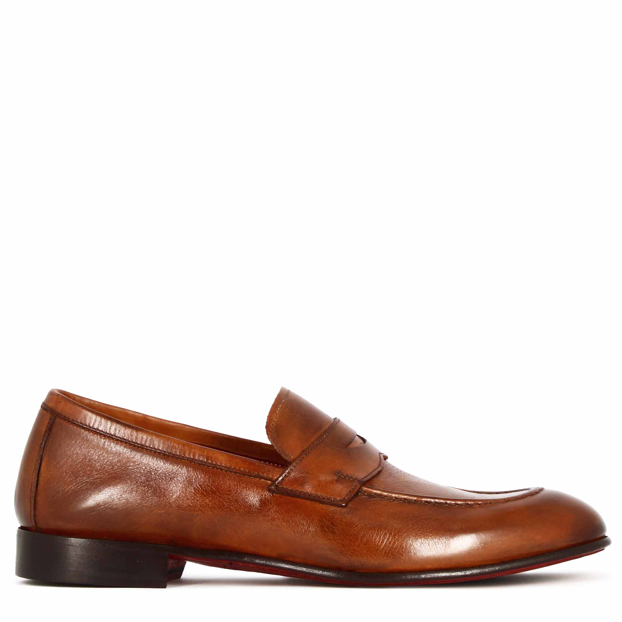 Leonardo Shoes Classico Mocassini Uomo Pelle Marrone Chiaro