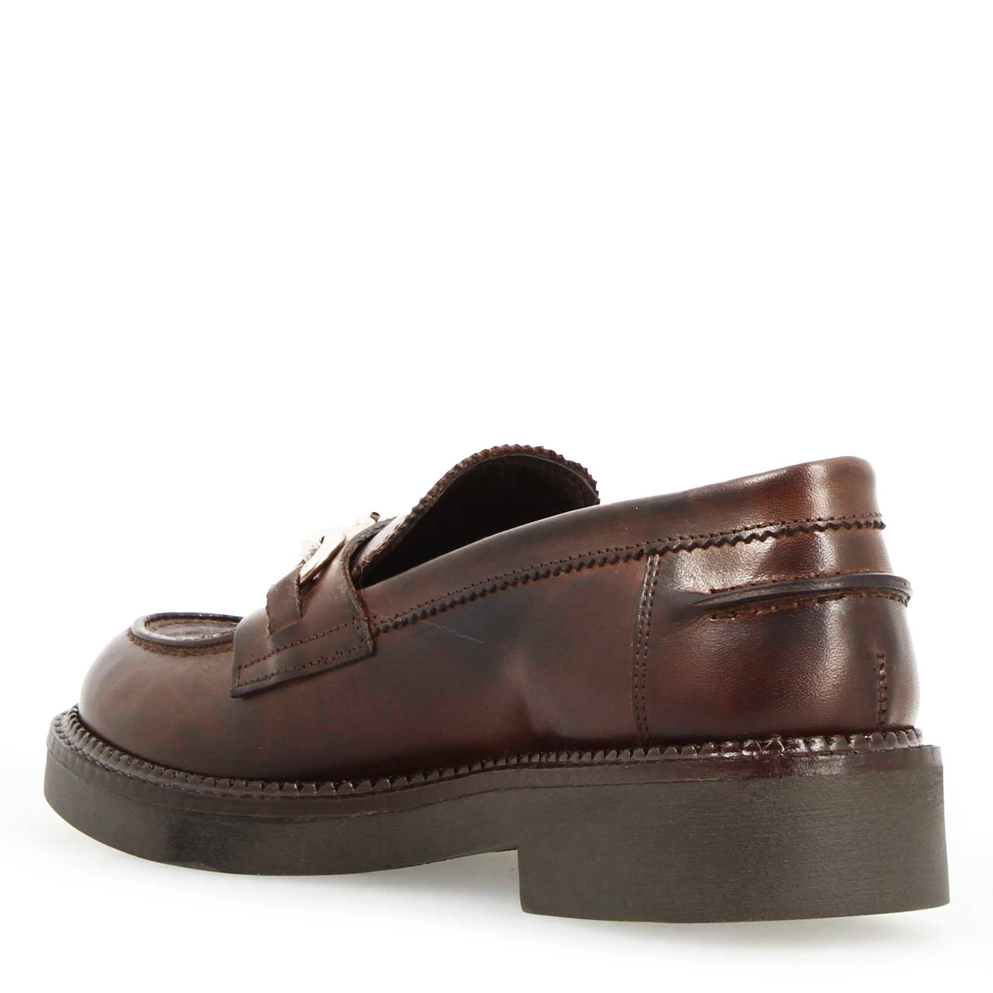 Leonardo Shoes Mocassini Donna Pelle Marrone Scuro Fibbia Tacco 3cm