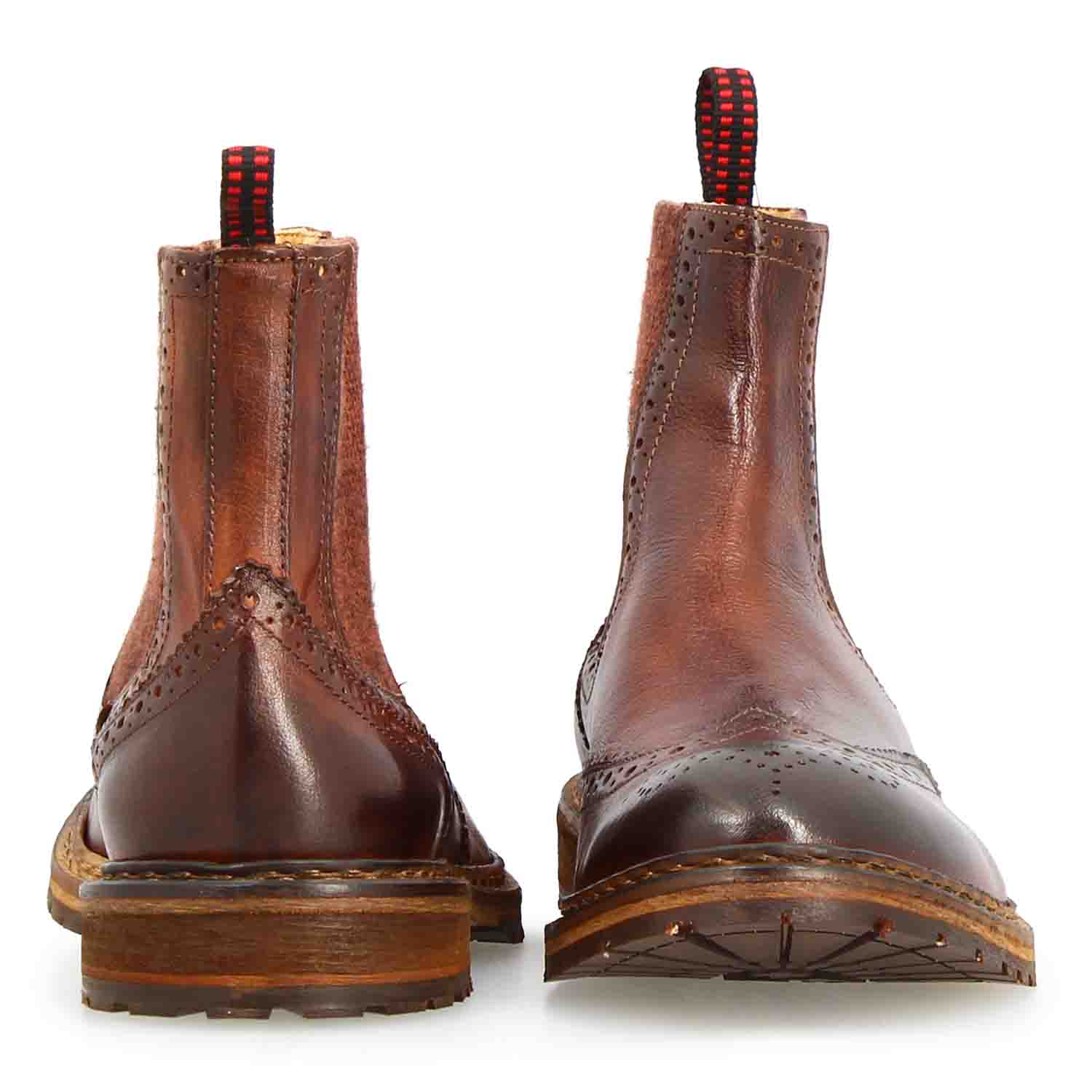 Leonardo Shoes Basilio Stivaletto Chelsea Brogue Pelle Marrone