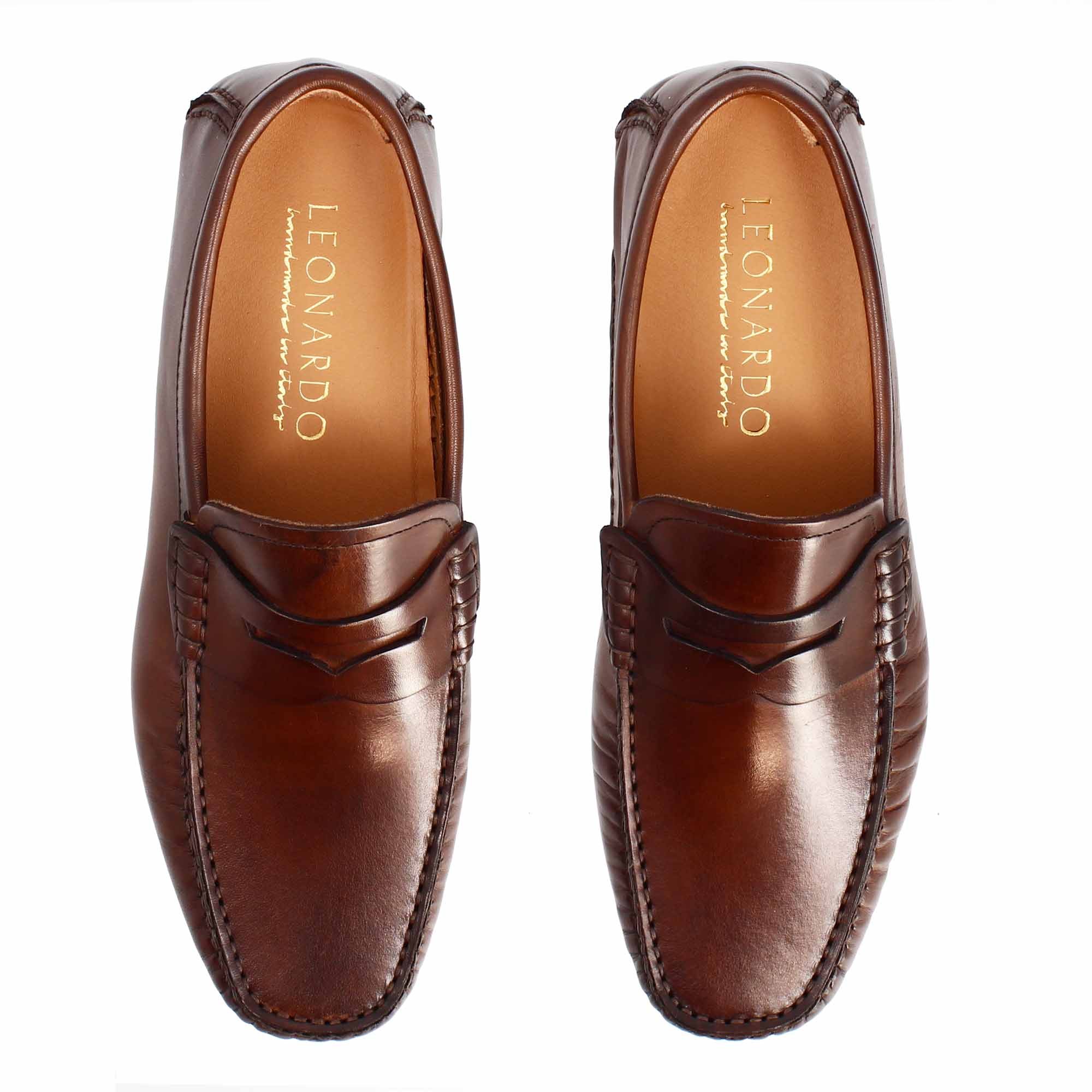 Leonardo Shoes Tiberio Mocassini Uomo Pelle Marrone