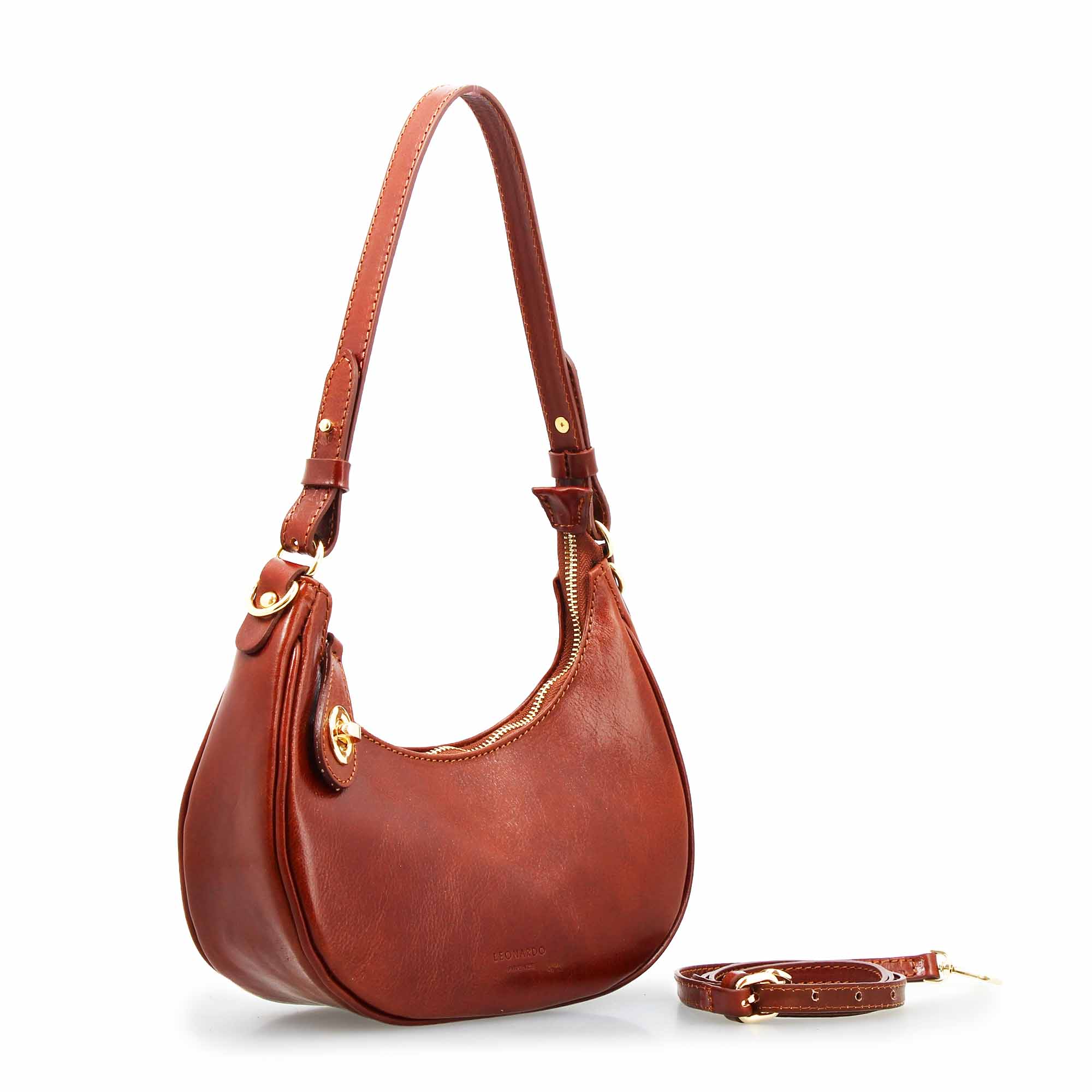 Leonardo Shoes Jane borsa spalla pelle marrone doppia chiusura