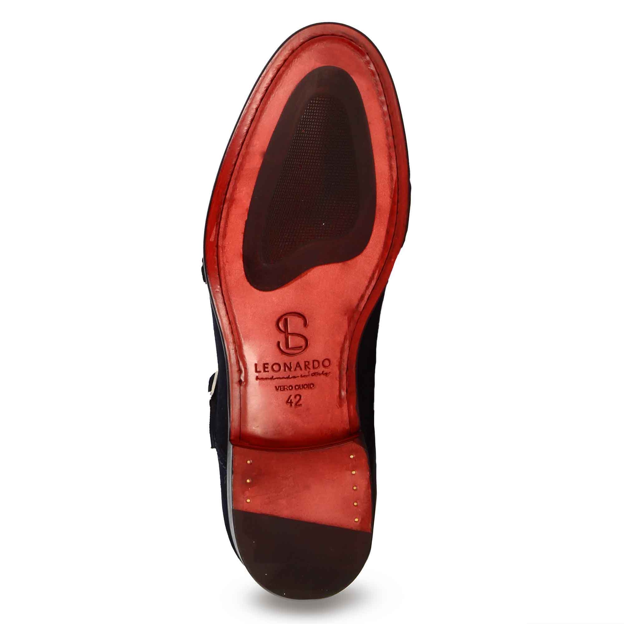 Leonardo Shoes Francesine Uomo scarpe doppia fibbia blu camoscio
