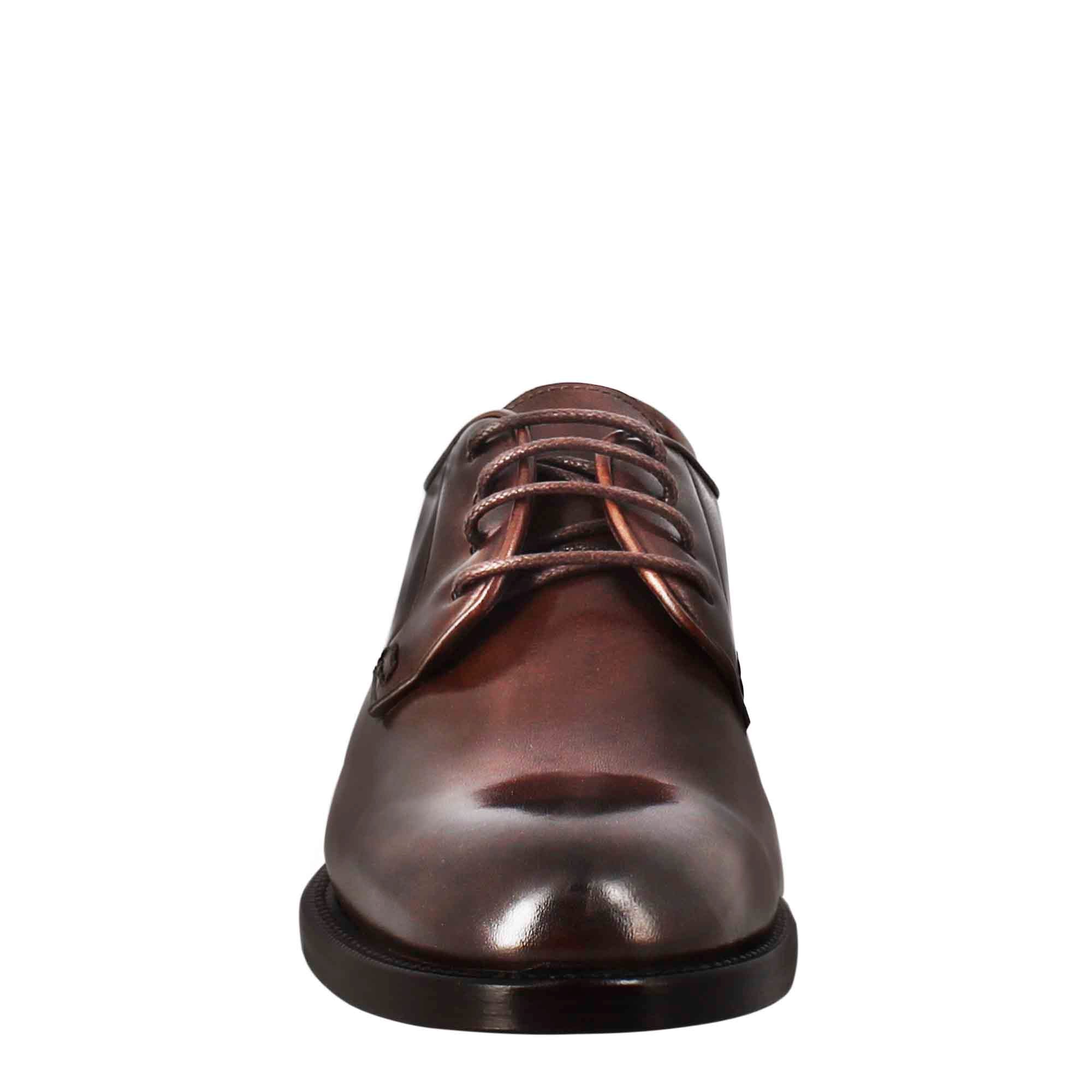 Leonardo Shoes Derby Donna Pelle Marrone Scuro - Stringate Cuoio