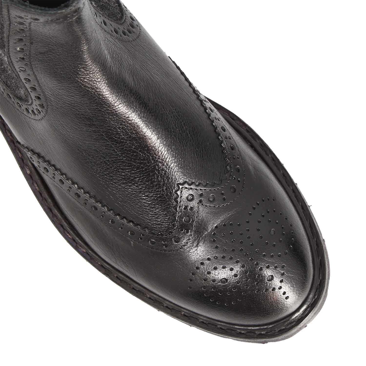 Leonardo Shoes Basilio stivaletti uomo neri pelle brogue Chelsea
