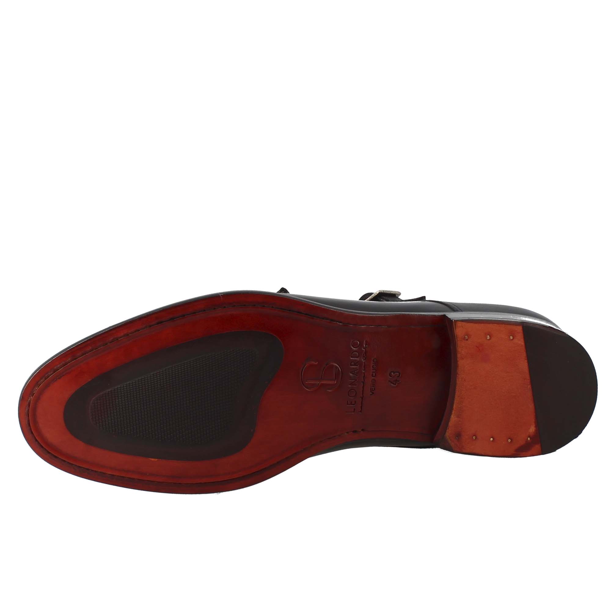 Leonardo Shoes Doppia Fibbia Francesina Uomo Nera Pelle