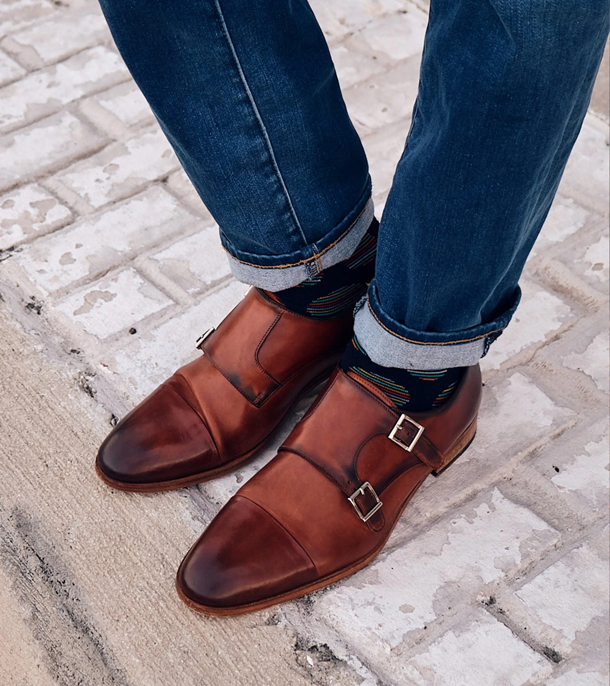 Ace Marks Theo monkstrap uomo pelle brandy doppia fibbia
