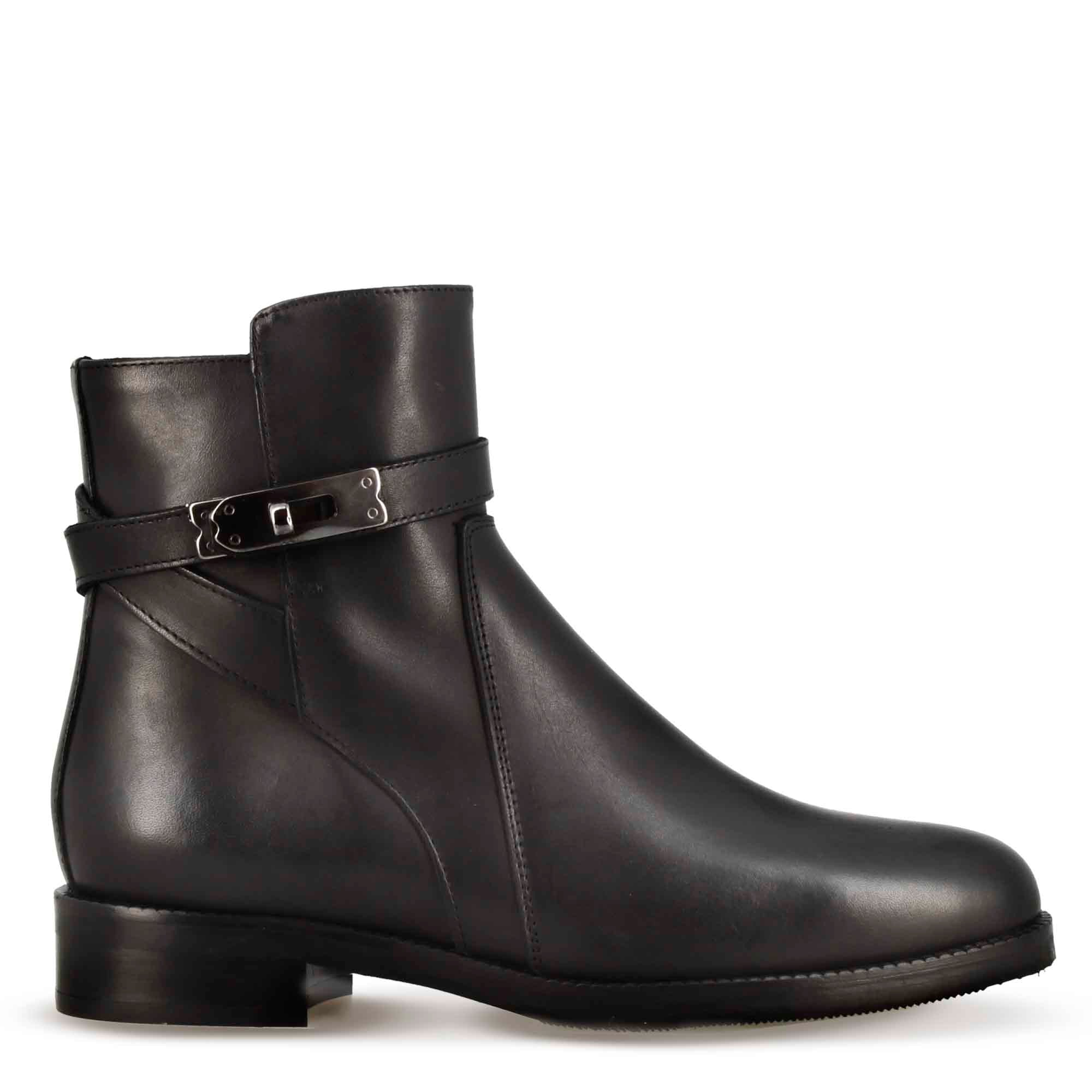 Leonardo Shoes Stivali Donna Stivaletto Pelle Nero con Fibbia