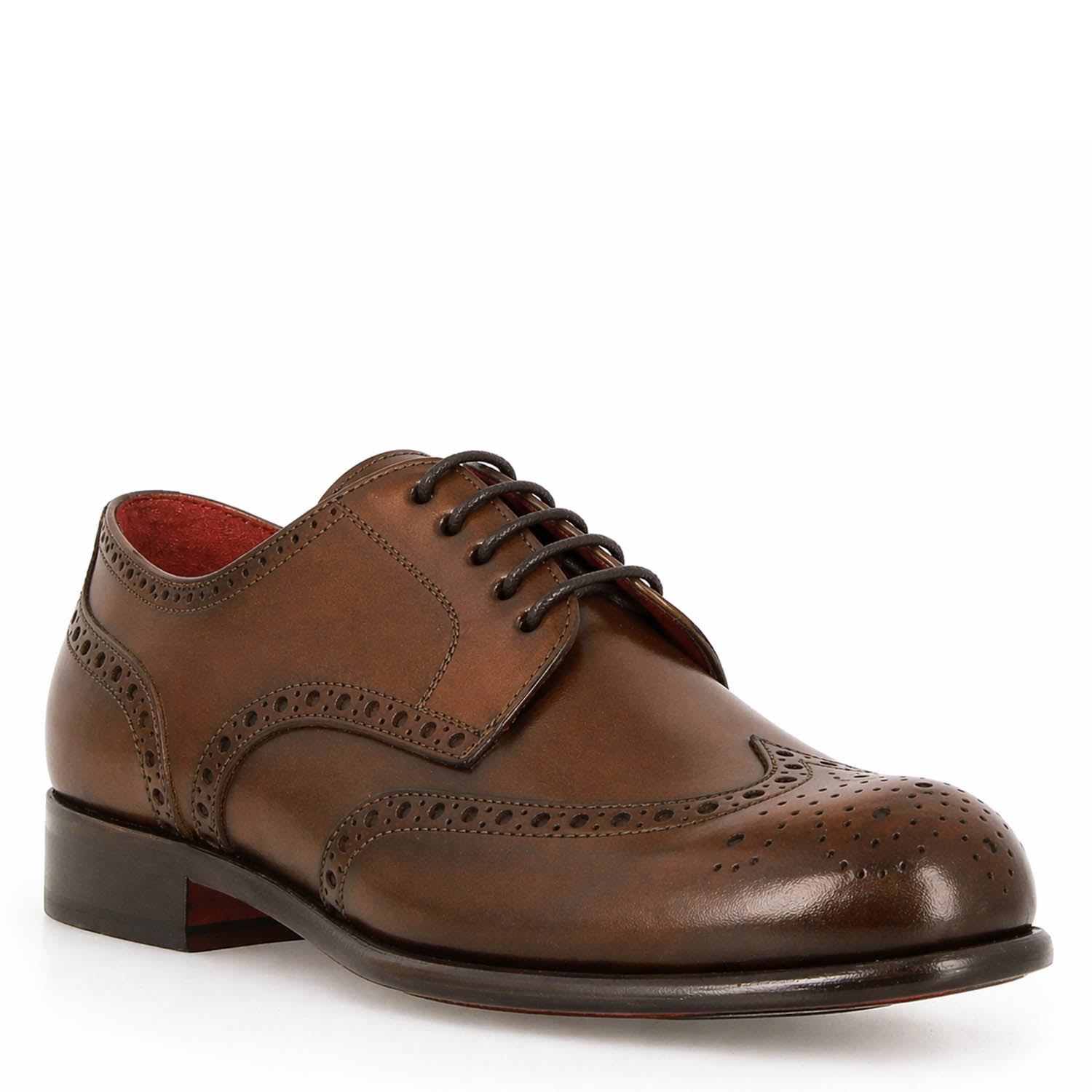 Leonardo Shoes Ottaviano Derby Uomo Marrone Brogue Pelle