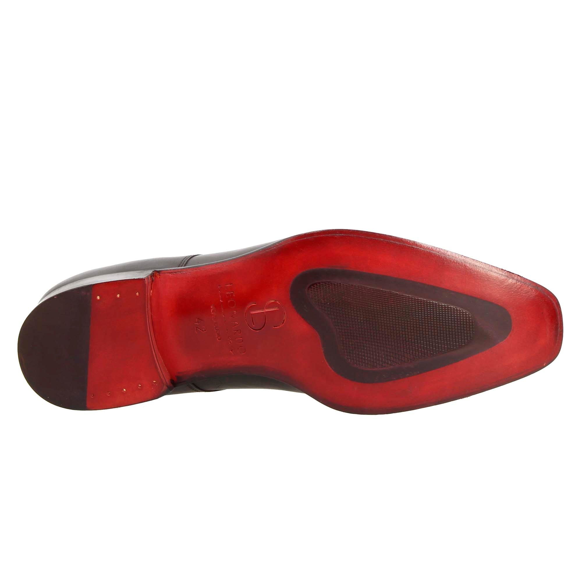 Leonardo Shoes Francesine Derby Uomo Pelle Nero Punta Squadrata