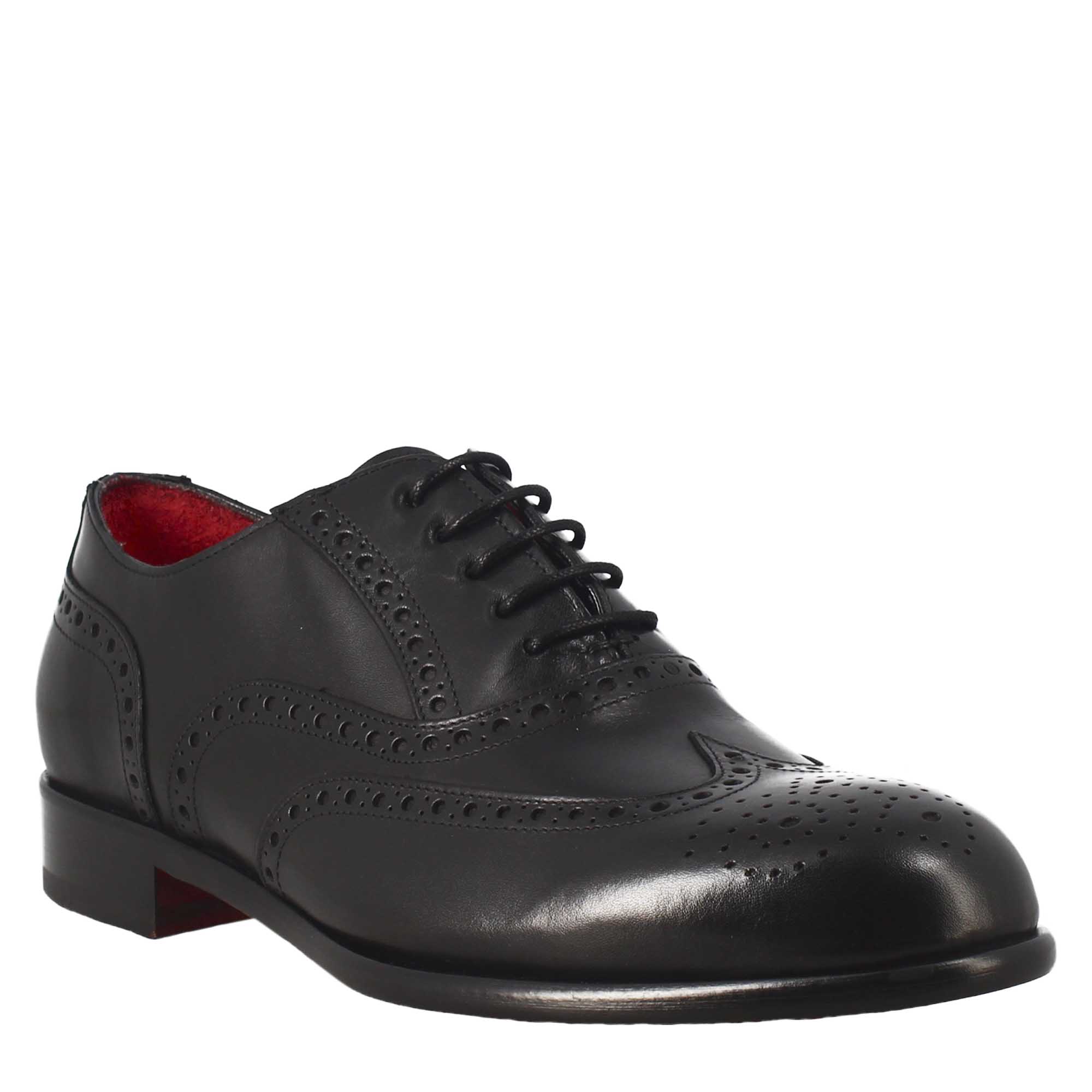 Leonardo Shoes Oxford Brogue Nero Pelle Francesina Uomo