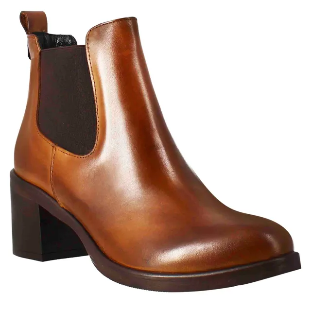 Leonardo Shoes Chelsea stivali donna marrone pelle tacco 5cm