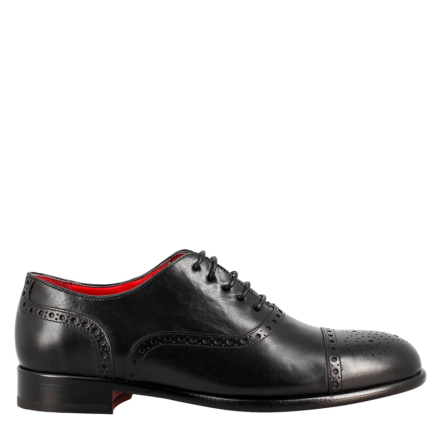 Leonardo Shoes Oxford Semi Brogue Uomo Pelle Nero