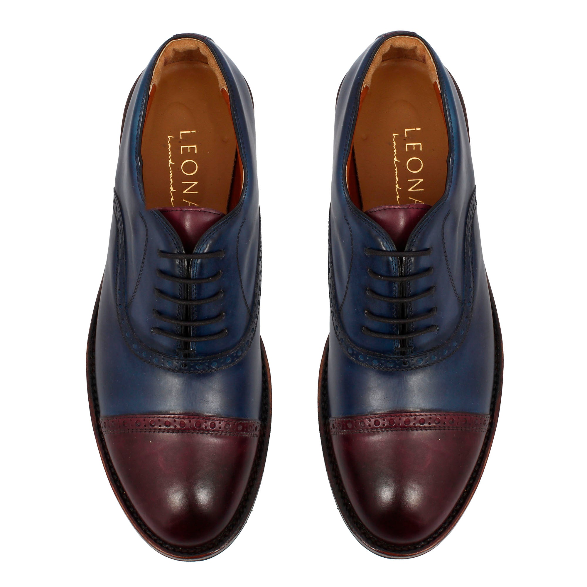 Leonardo Shoes Golf Scarpe da Golf Pelle Blu Bordeaux