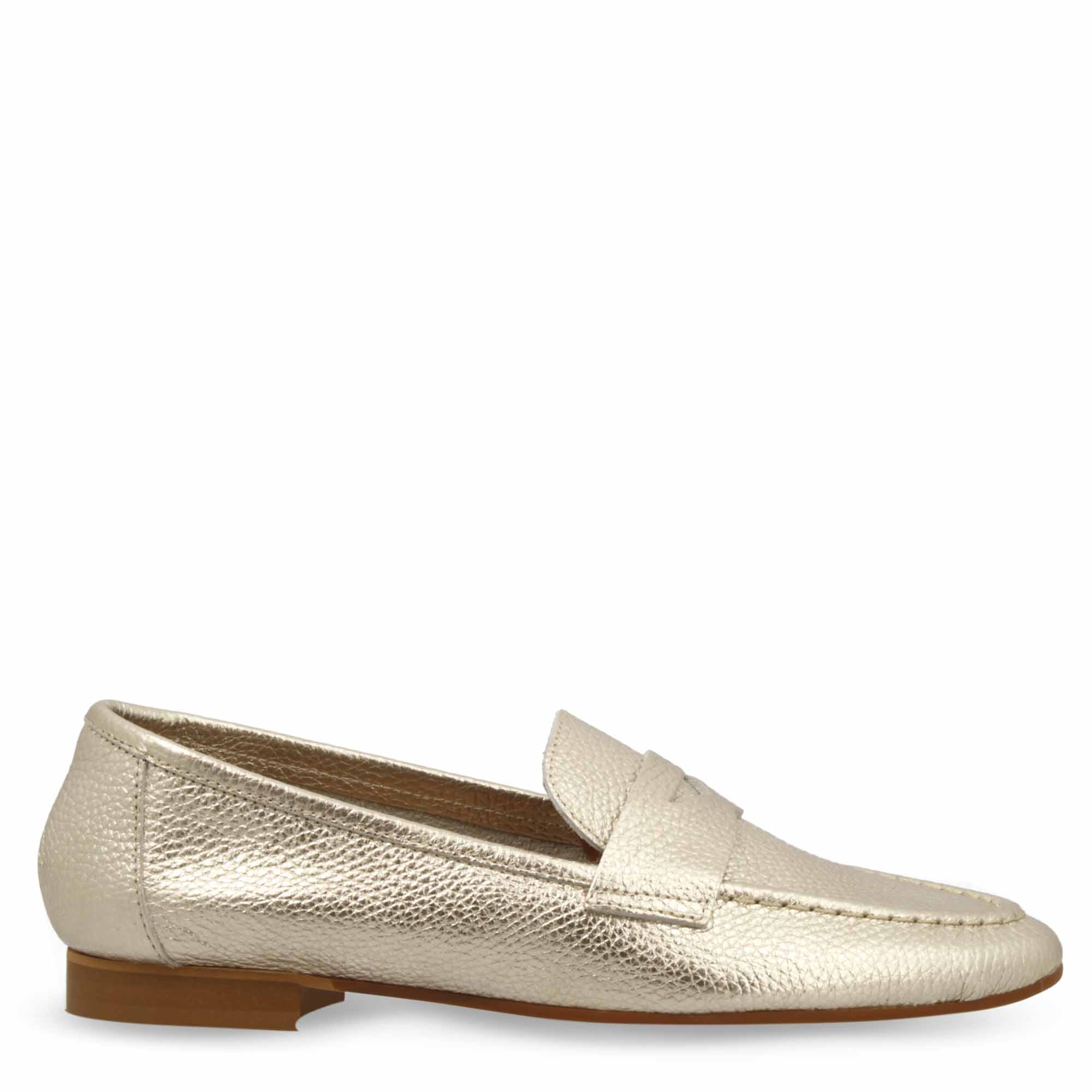 Leonardo Shoes Brenta Mocassino Pelle Oro Tacco Basso
