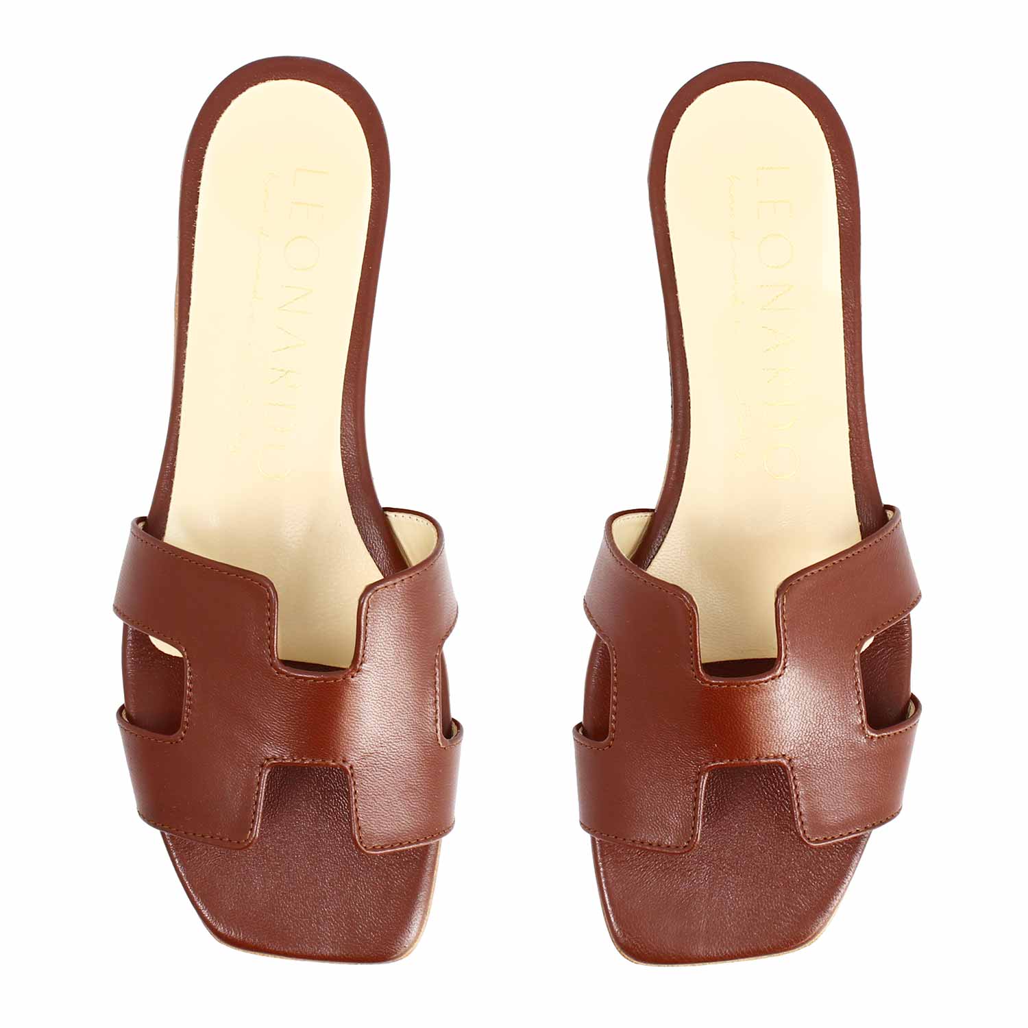 Leonardo Shoes Harmony sandalo donna marrone scuro nappa tacco 1 cm