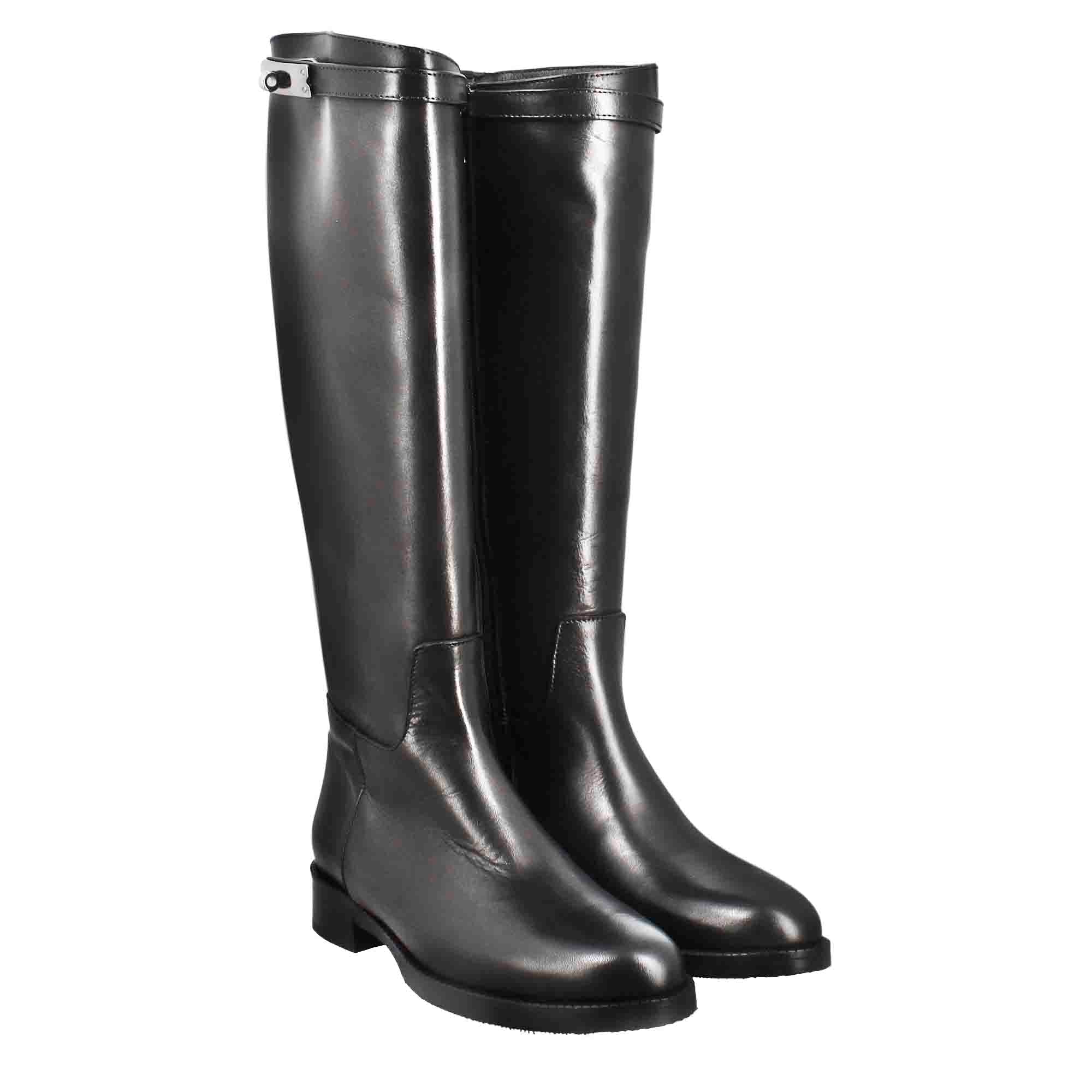 Leonardo Stivali Donna stivale pelle nero tacco basso 3 cm