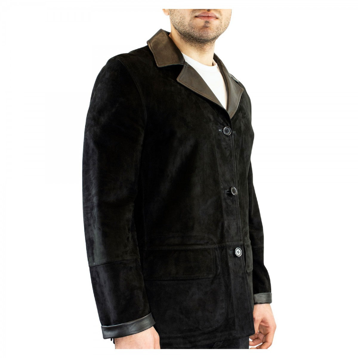 Leonardo Shoes Giacca Pelle Uomo Nera Reversibile Renna