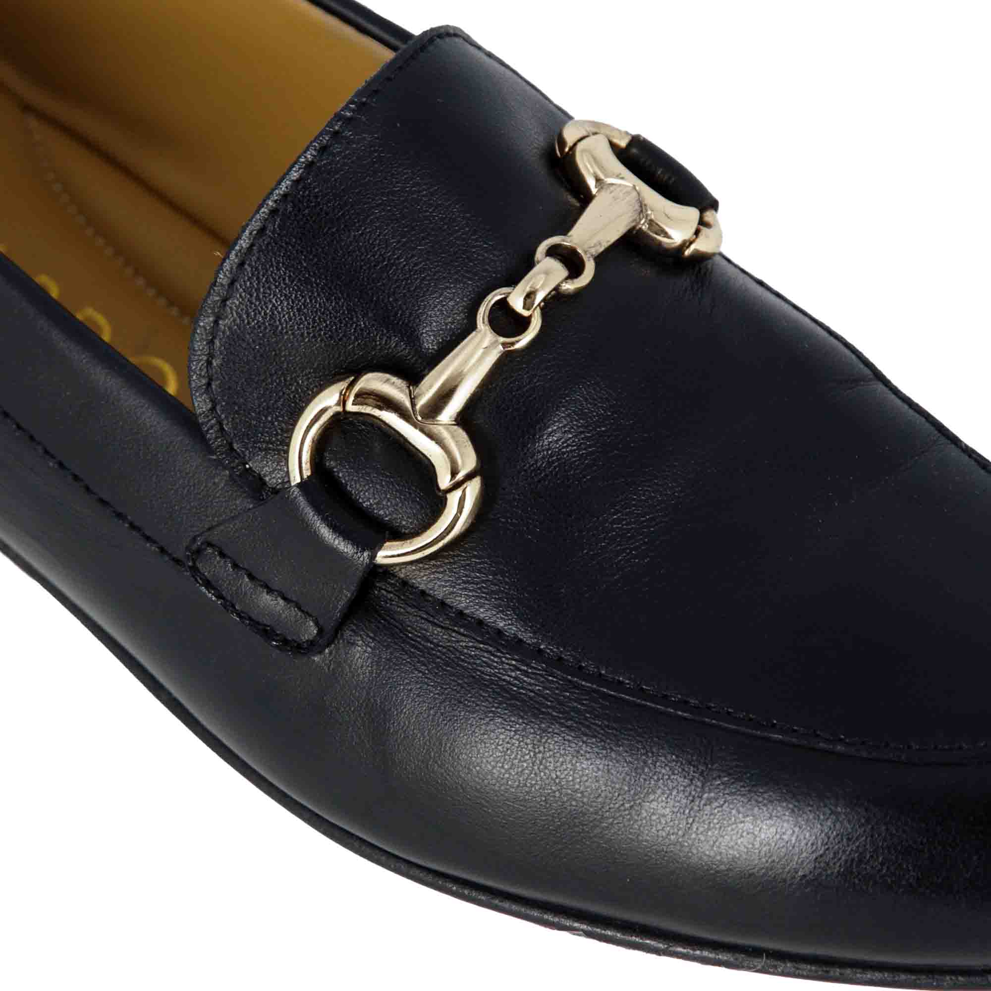 Leonardo mocassino donna pelle blu scuro morsetto tacco 1 cm