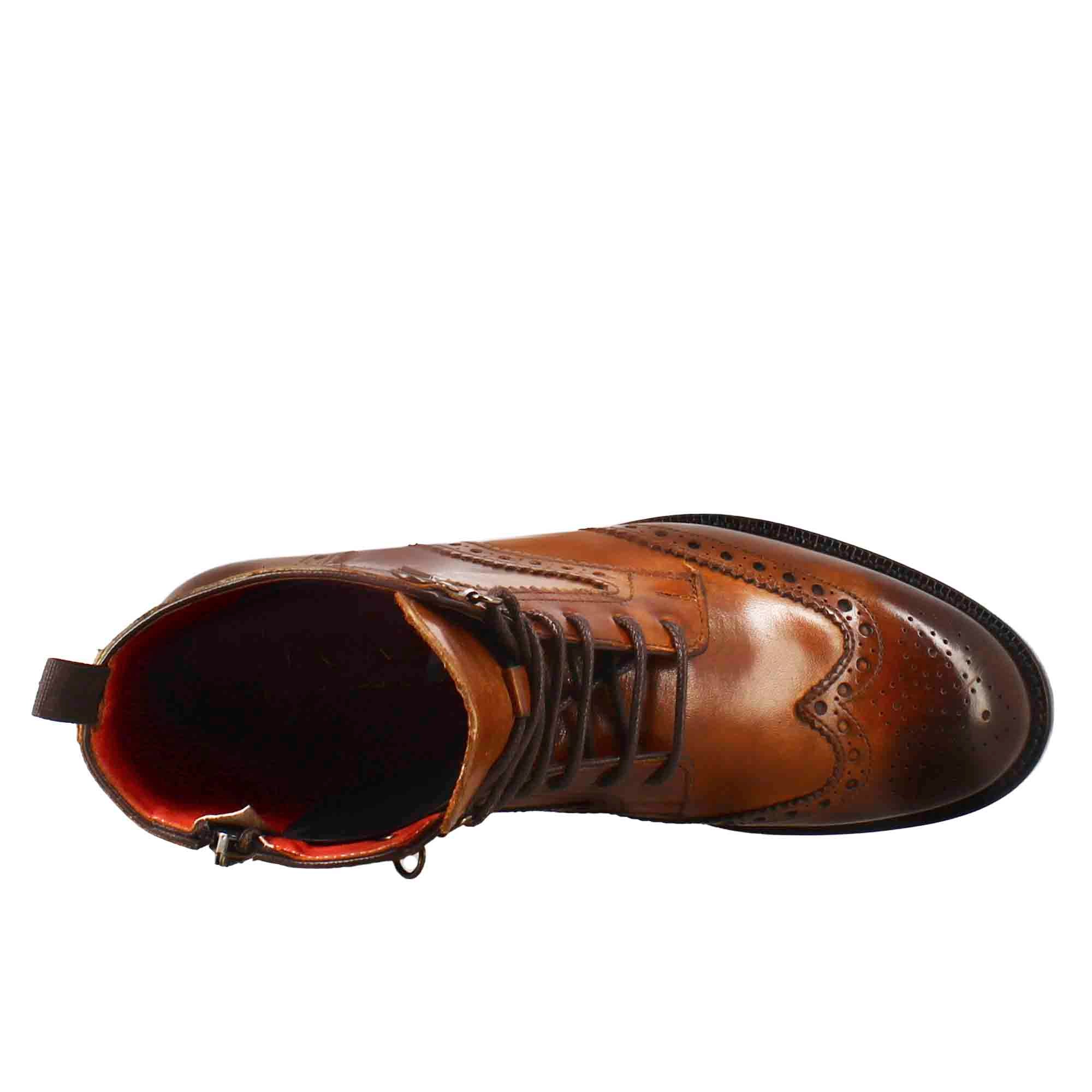 Leonardo Shoes Anfibio Donna Pelle Marrone Brogue
