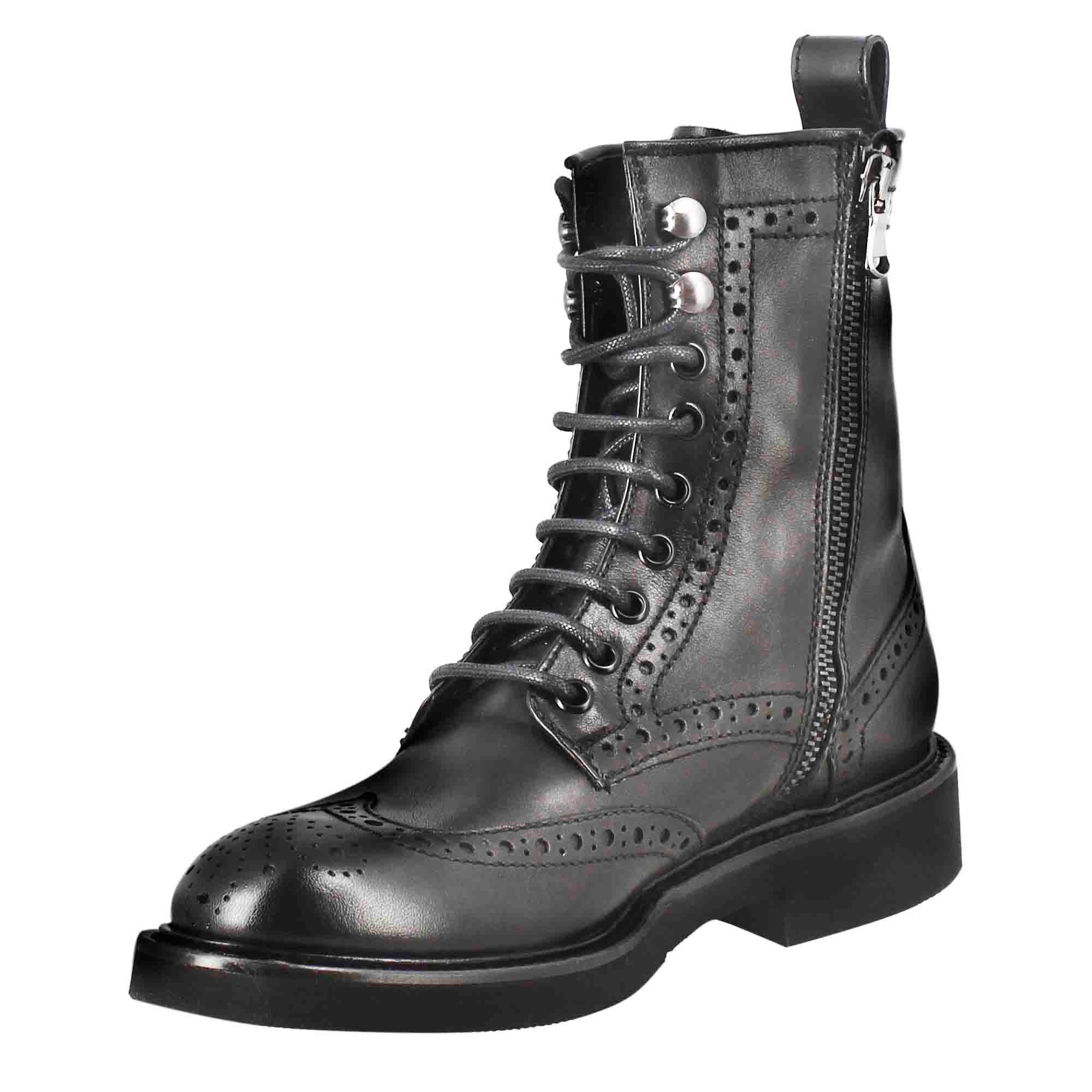 Leonardo Shoes Stivali Donna Anfibio Pelle Nero con Cerniera