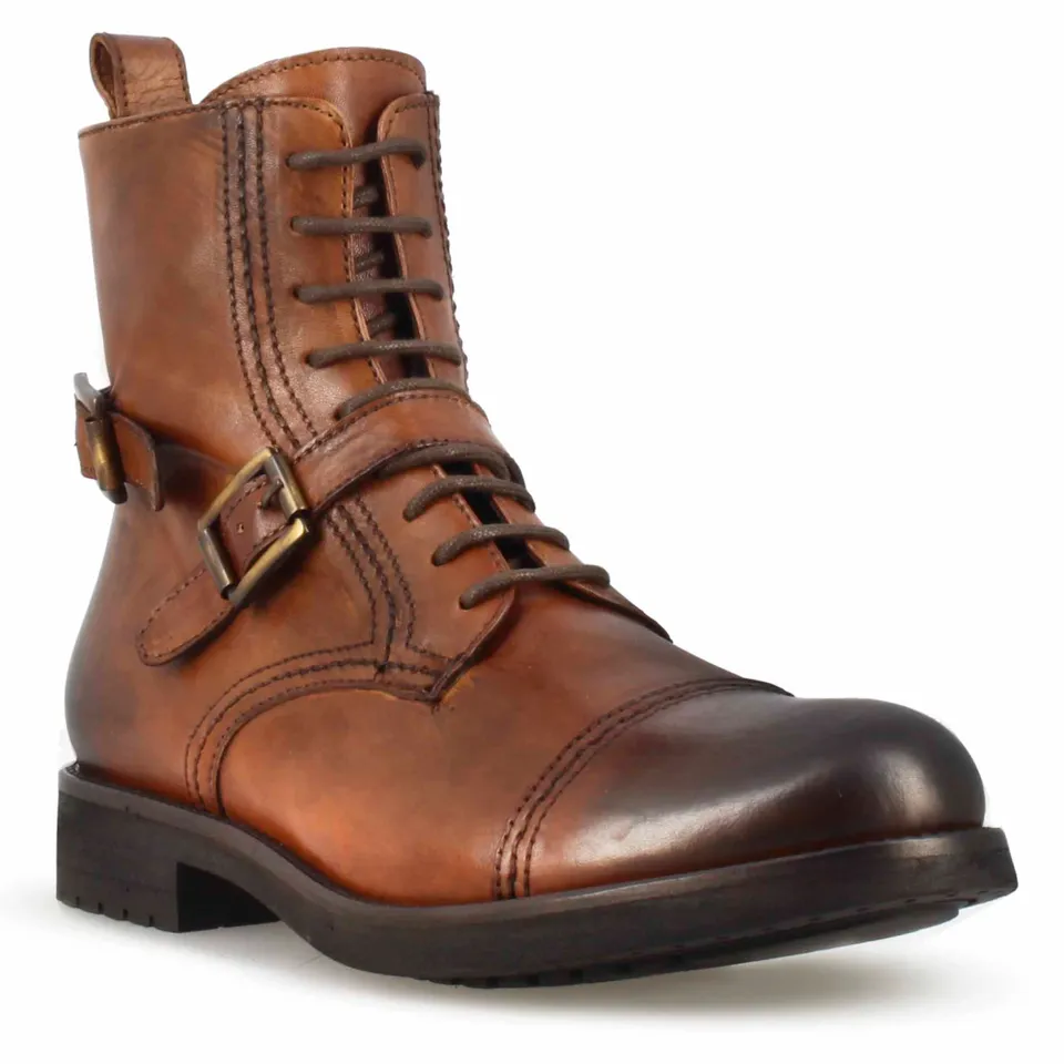 Leonardo Shoes BF-20 stivaletti uomo pelle marrone