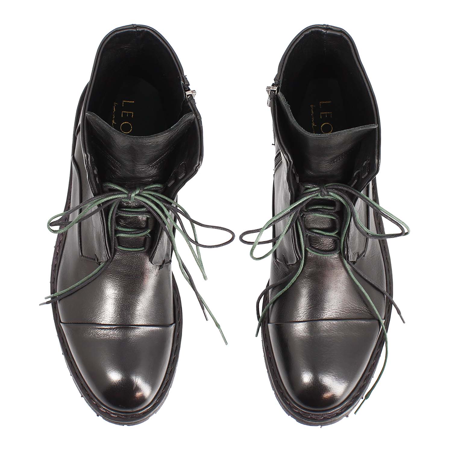 Leonardo Shoes Febo stivaletto uomo pelle nera zip