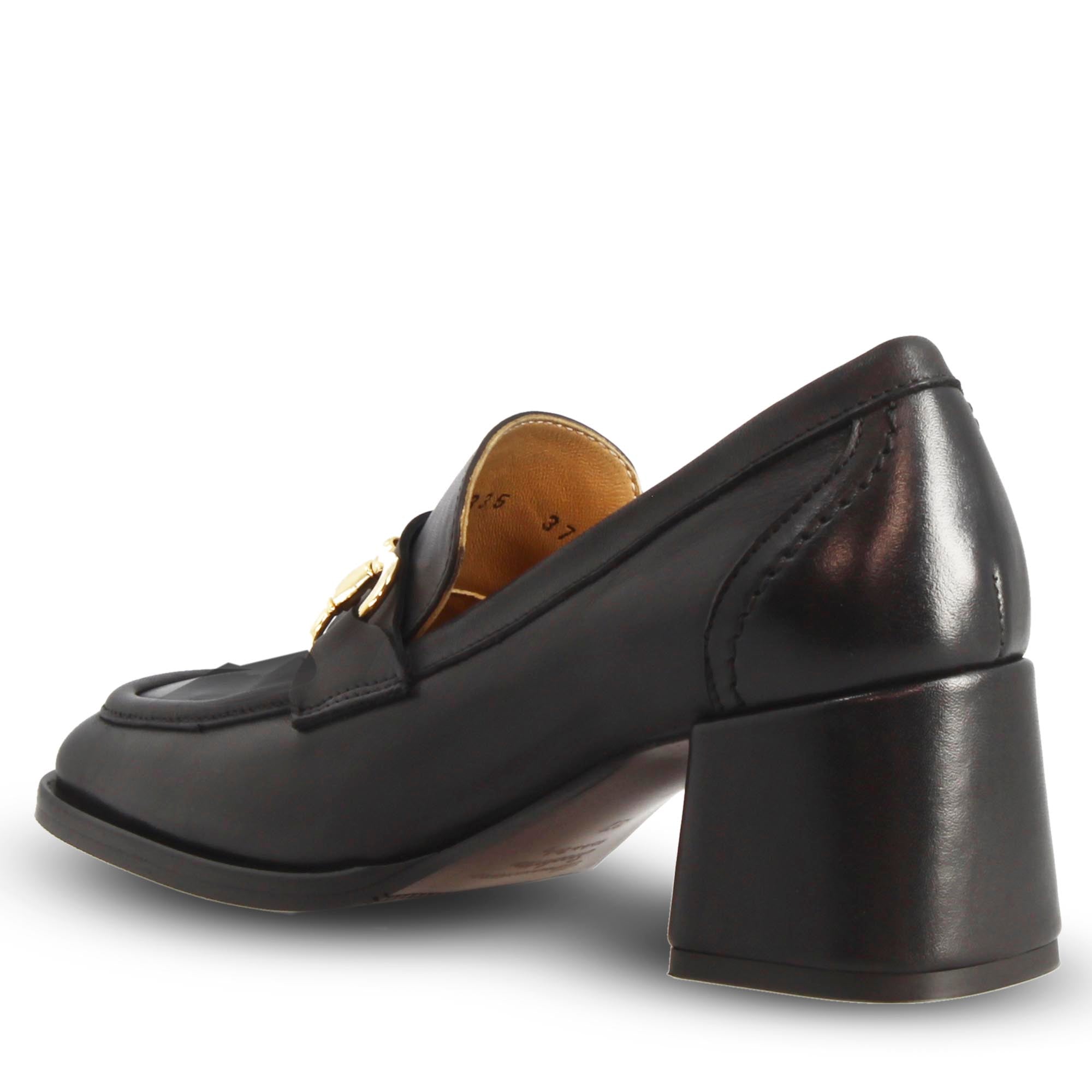 Leonardo Shoes mocassini donna nero tacco 6cm morsetto