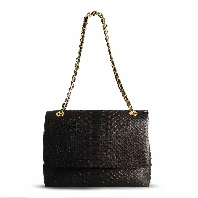 Leonardo Shoes borsa spalla donna pitone nero 21 cm