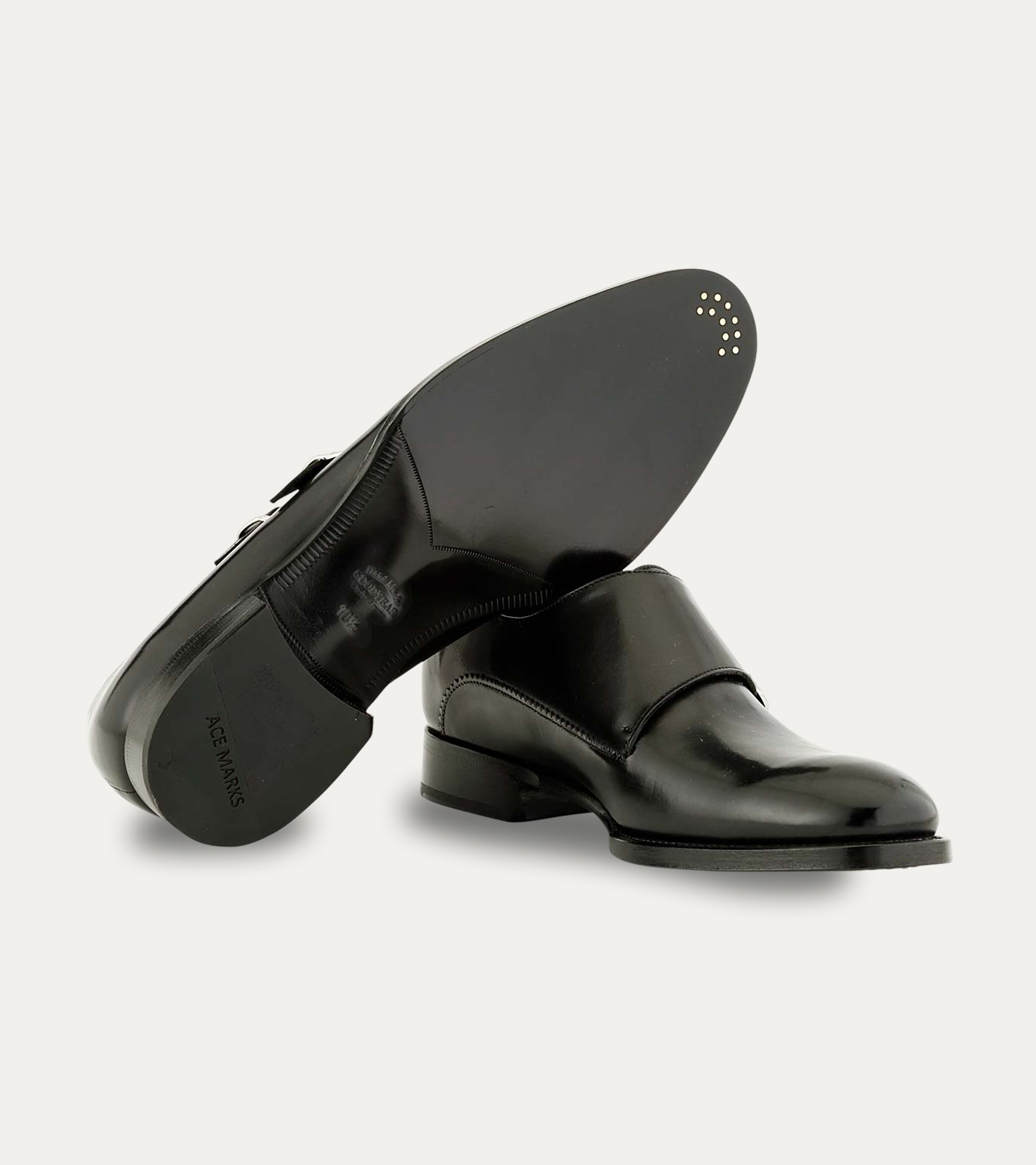 Ace Marks Alfie Double Monk Scarpe Uomo Nere Pelle