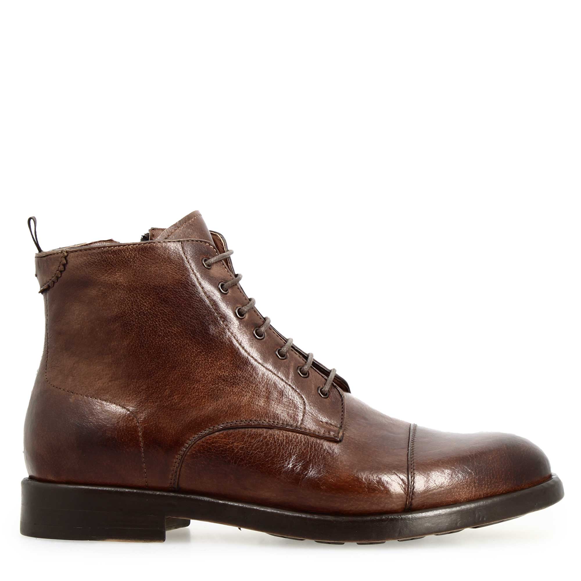 Leonardo Shoes Cesare Stivaletti Uomo Pelle Marrone Cap Toe