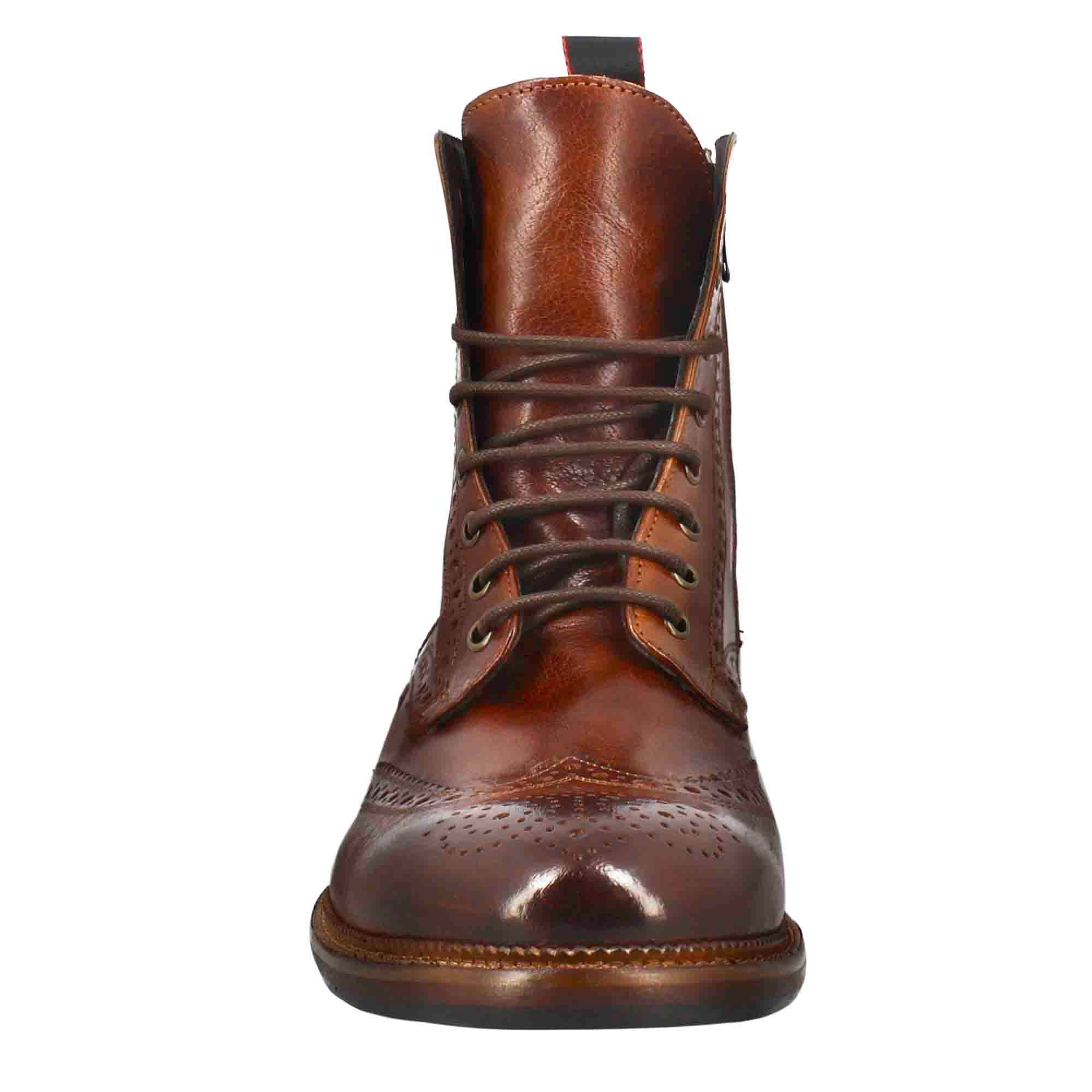 Leonardo Shoes Stivaletti Uomo anfibi brogue cuoio scuro