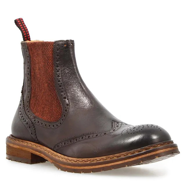 Leonardo Shoes Basilio stivaletto Chelsea pelle marrone scuro brogue