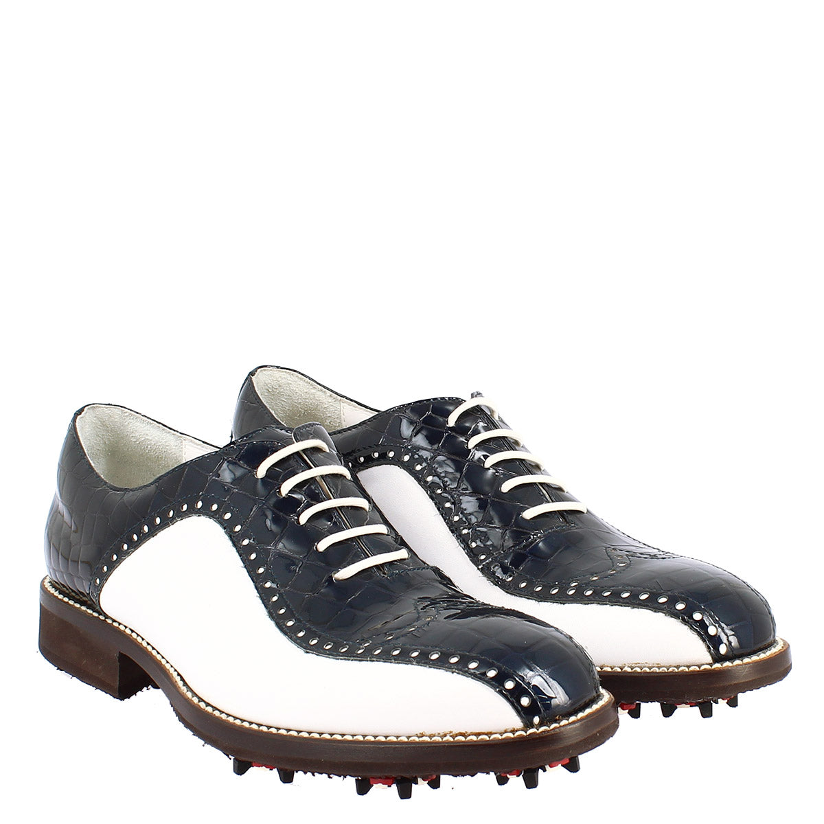 Leonardo Shoes Golf Blu Scarpe Golf Pelle Bicolore