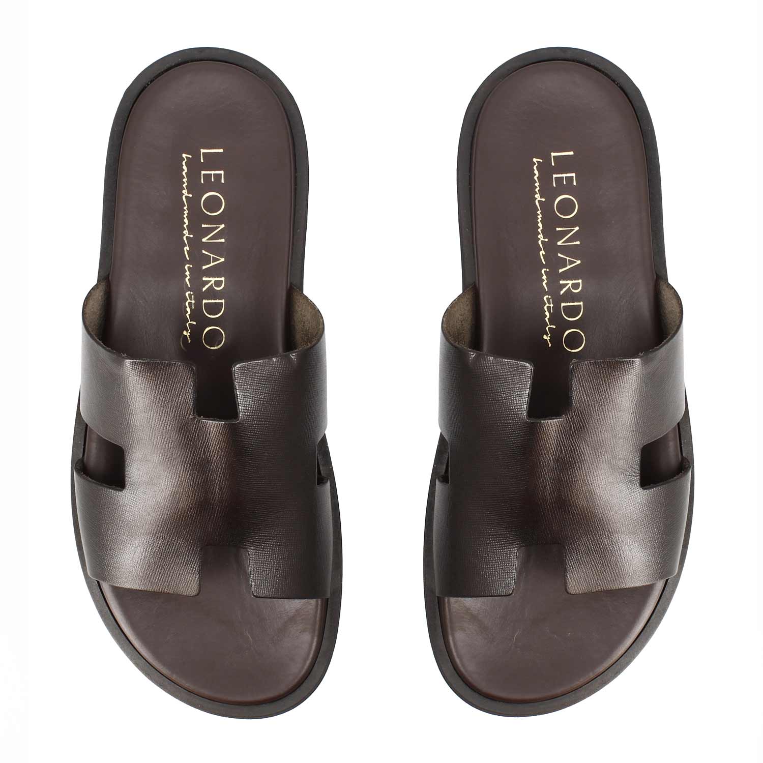 Leonardo Shoes M7805 sandali uomo marrone scuro pelle