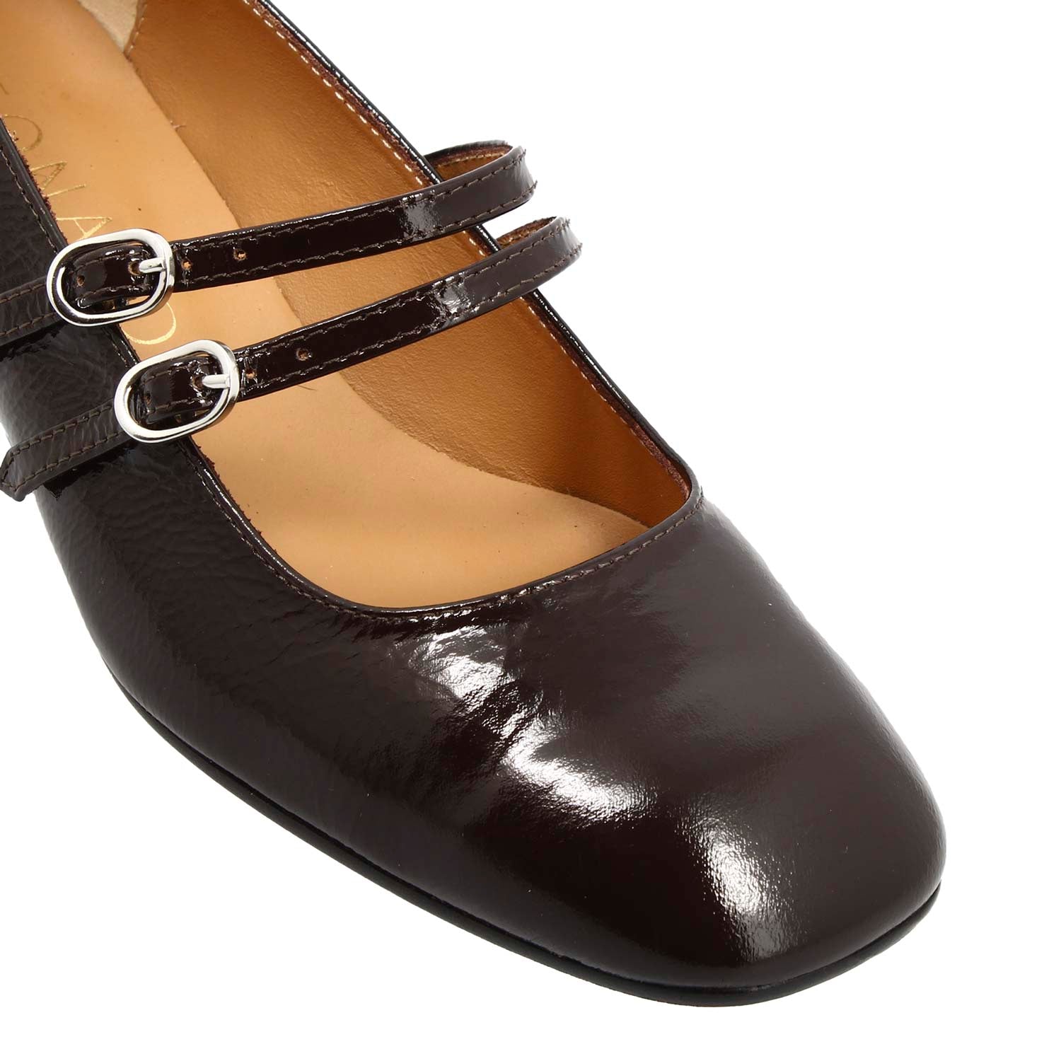 Leonardo Shoes Dalia Décolleté Mary Jane Marrone Scuro Tacco 4 cm
