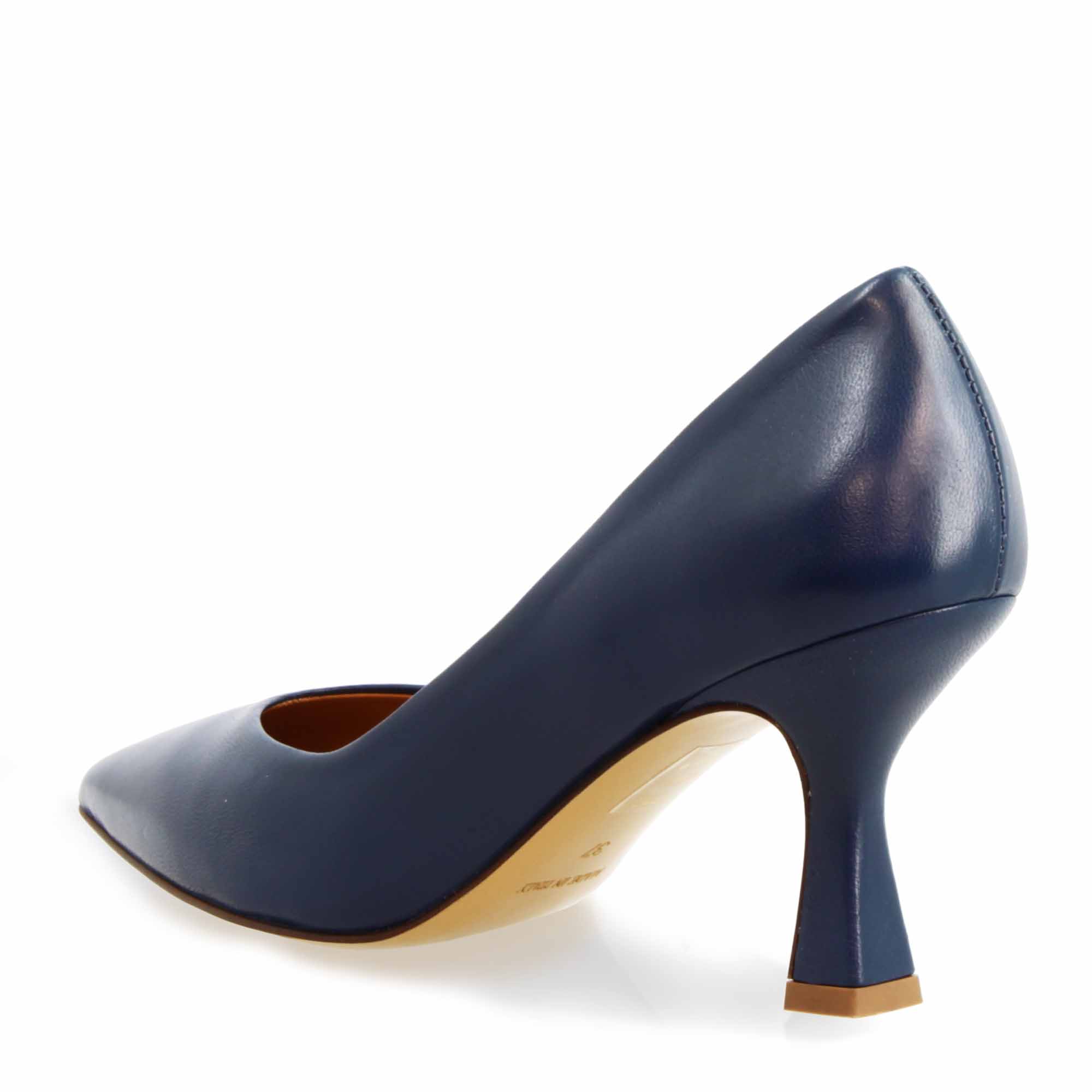 Leonardo Shoes Décolleté Punta Blu Pelle Tacco 9 cm