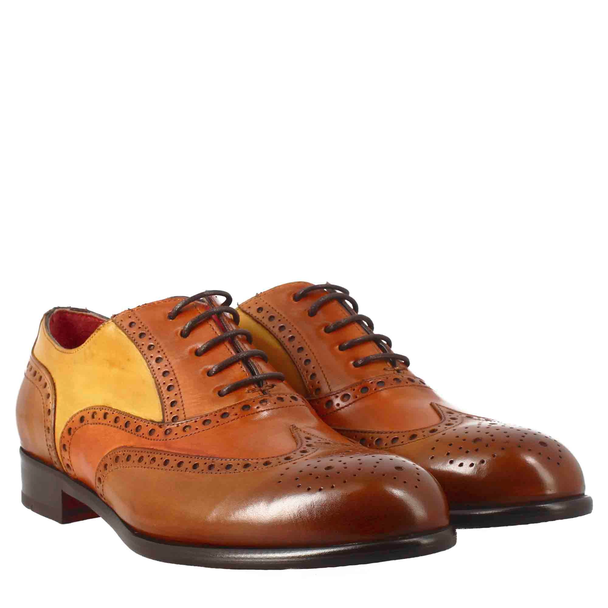 Leonardo Shoes BF-30 francesine uomo pelle marrone brogue