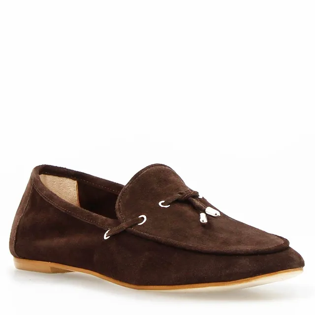 Leonardo Shoes Arsilia Mocassini Donna Camoscio Marrone Scuro