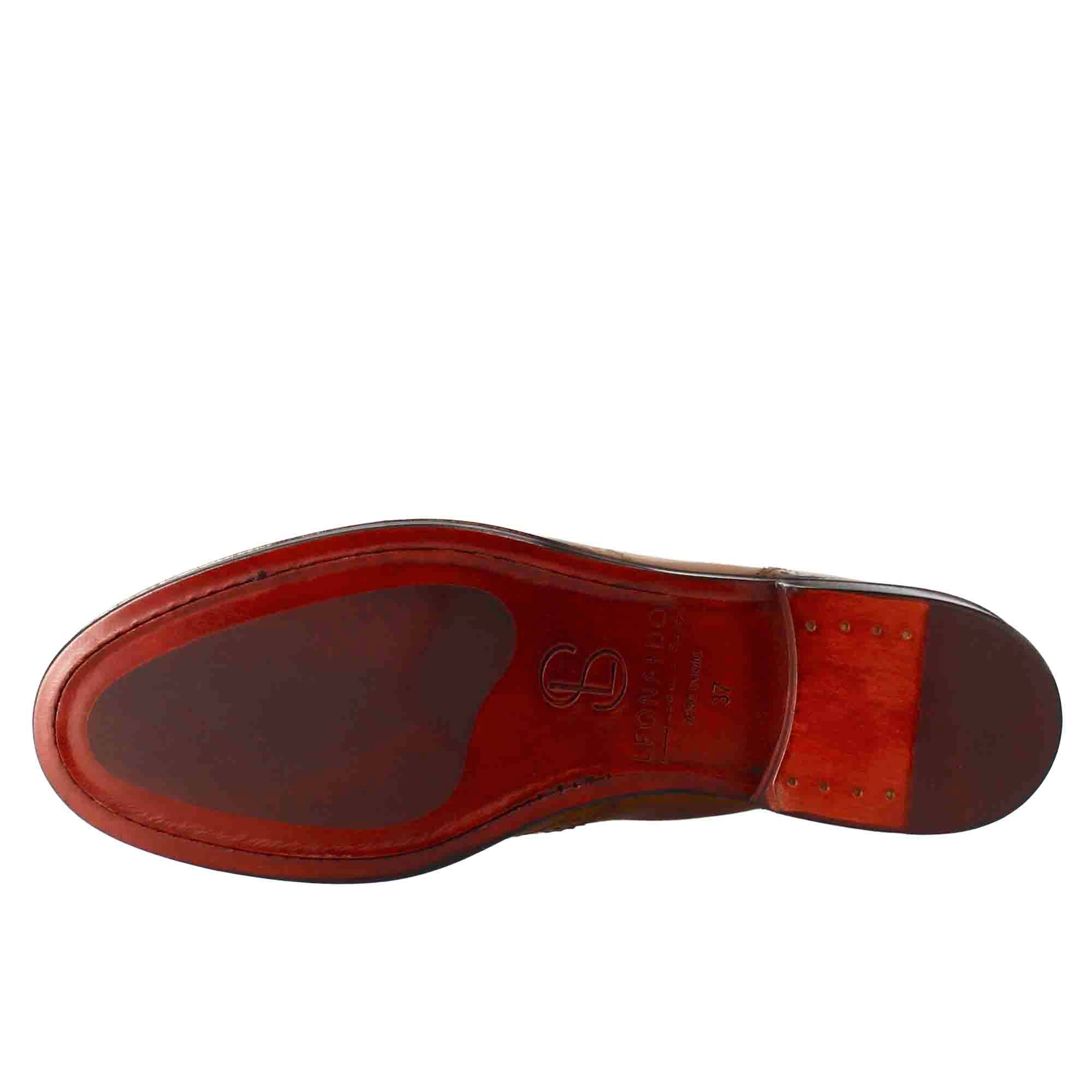 Leonardo Shoes Stivali Donna Chelsea Pelle Marrone Brogue