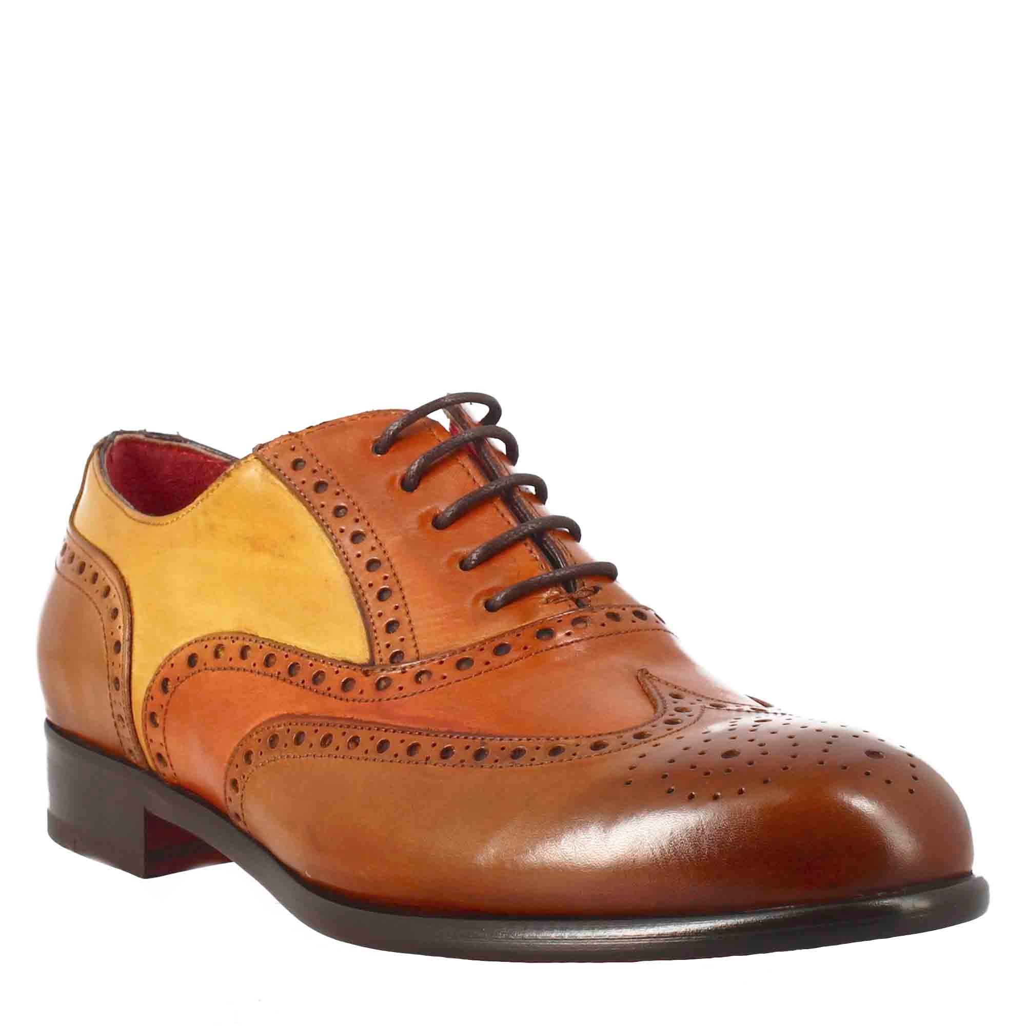 Leonardo Shoes BF-30 francesine uomo pelle marrone brogue